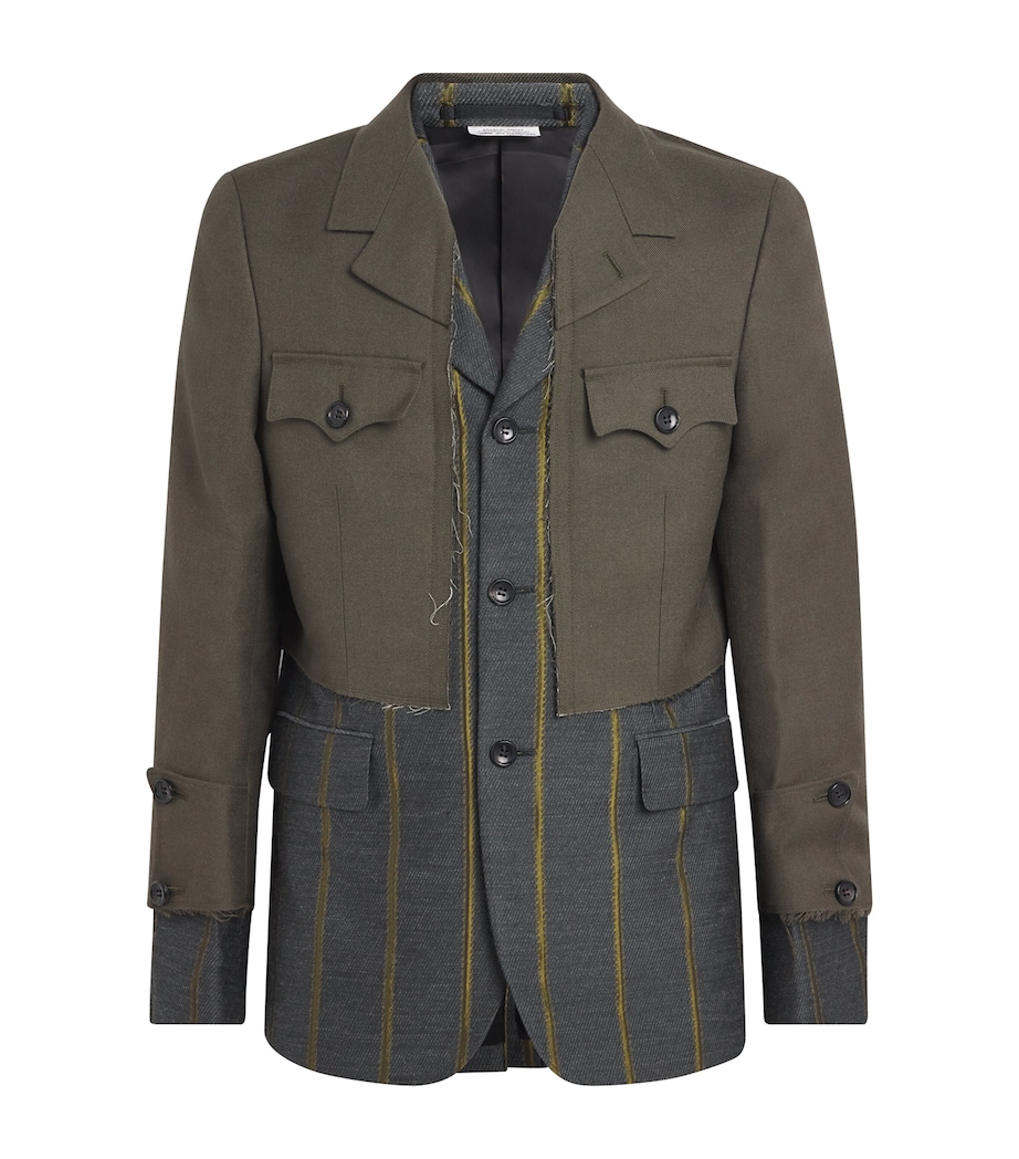 Deconstructed Stripe Military Blazer GRAY/KHAKI X KHAKI Image 1