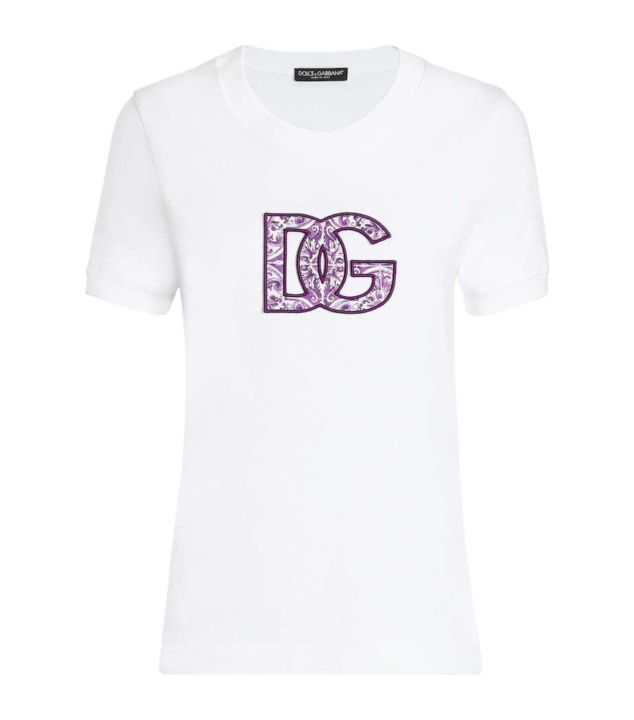 Dolce&Gabbana Womens Cotton Logo-Appliqué T-Shirt Optical White Image 1