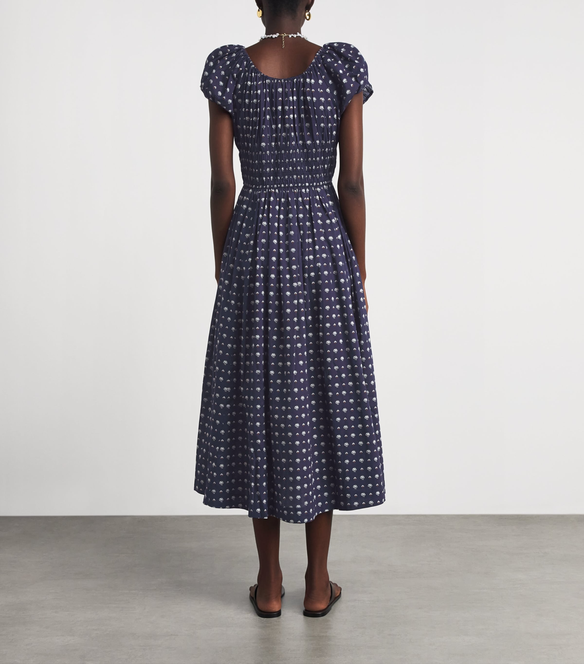 DÔEN Womens Organic Cotton Quinn Midi Dress Bleu Foulard La Mer Image 4