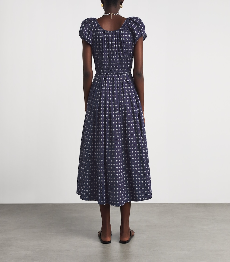 DÔEN Womens Organic Cotton Quinn Midi Dress Bleu Foulard La Mer Image 4