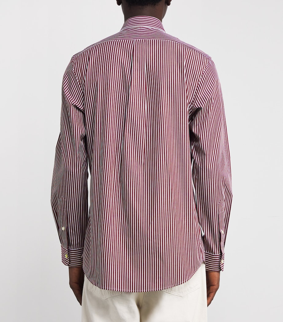Cotton Polo Pony Stripe Shirt RED Image 4