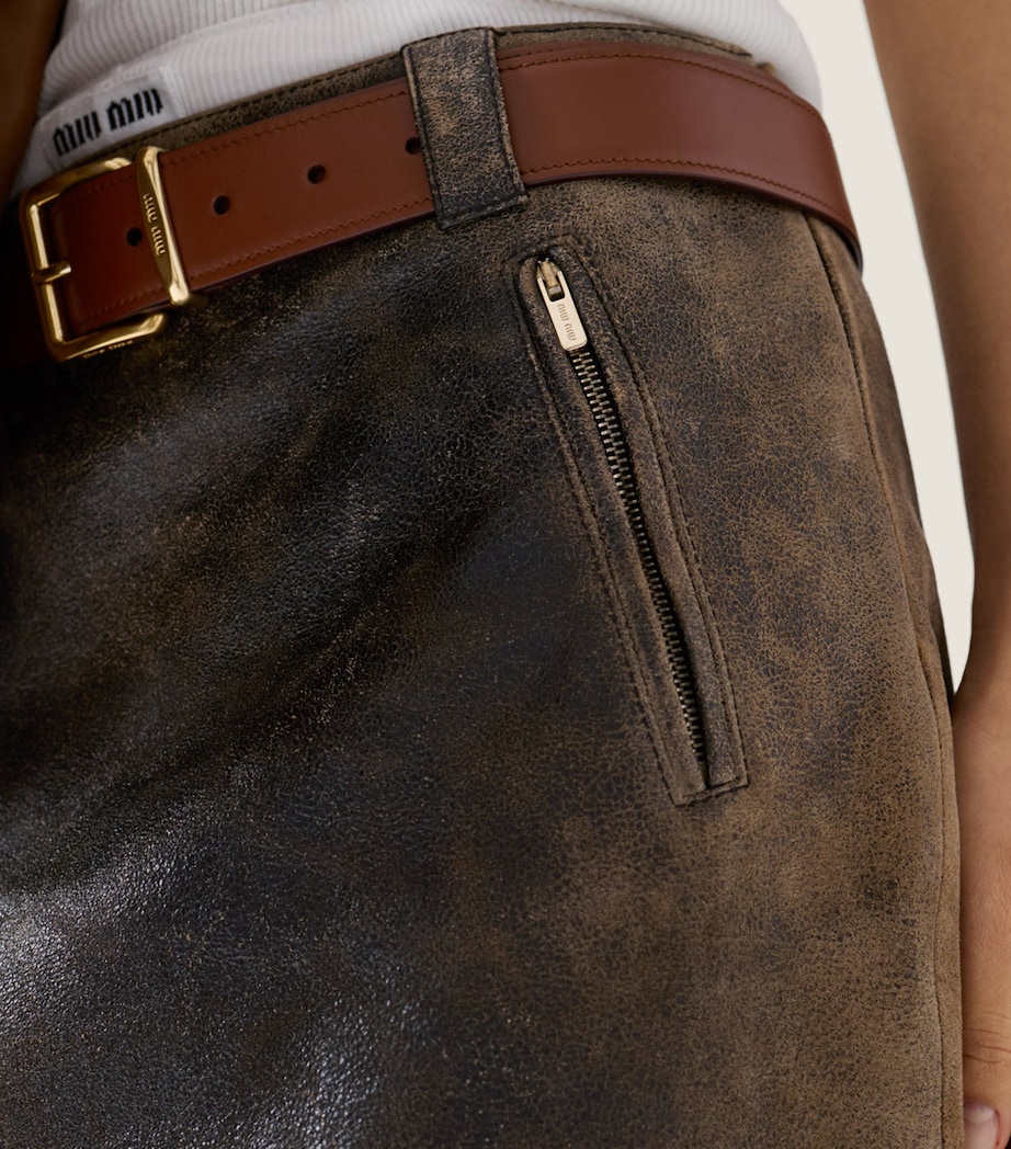 Miu Miu Womens Distressed Leather Midi Skirt Image 6