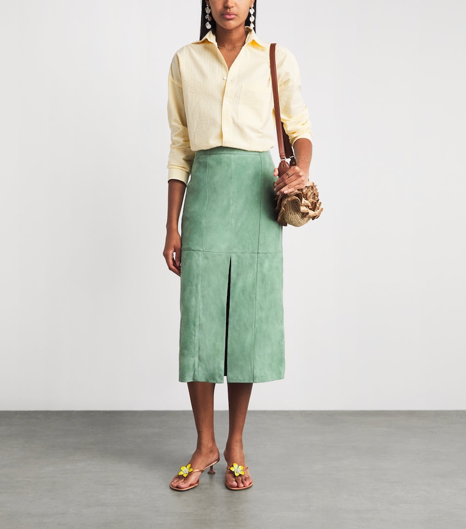 Ulla Johnson Womens Suede Orion Midi Pencil Skirt Aventurine Image 2