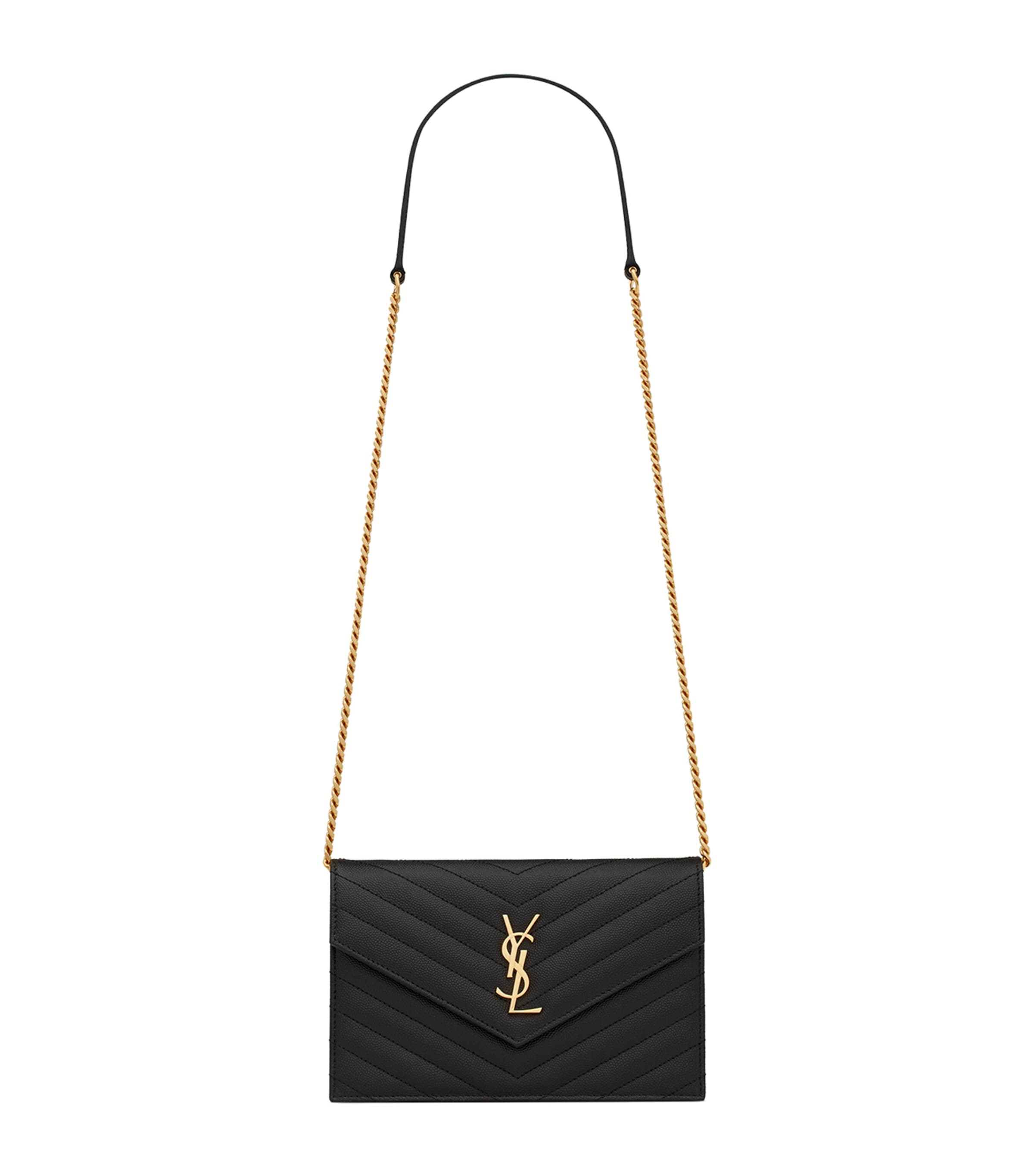 Saint Laurent Monogram Matelassé Envelope Chain Wallet In Black