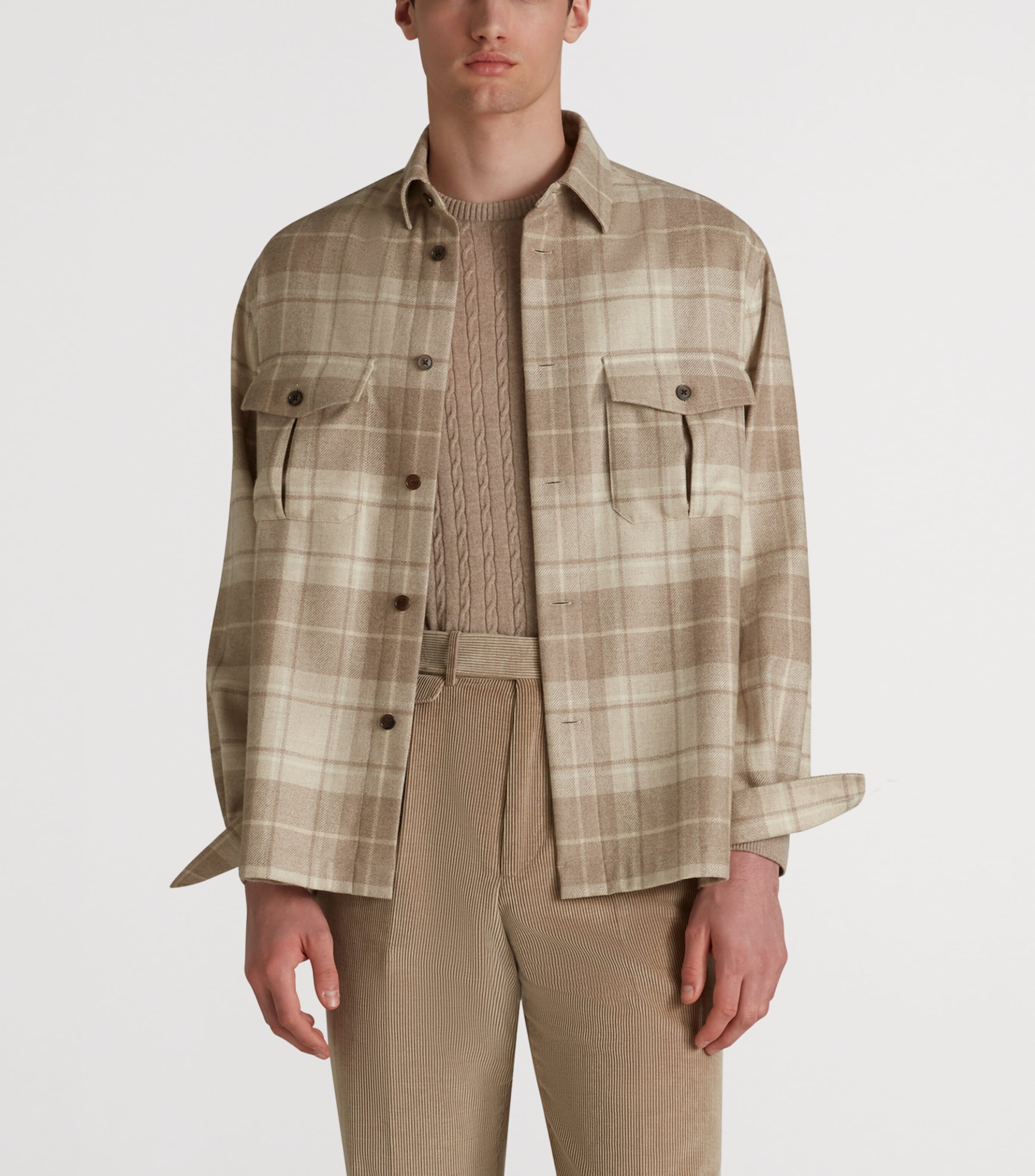 Cashmere Tartan Overshirt 105NATURAL Image 3