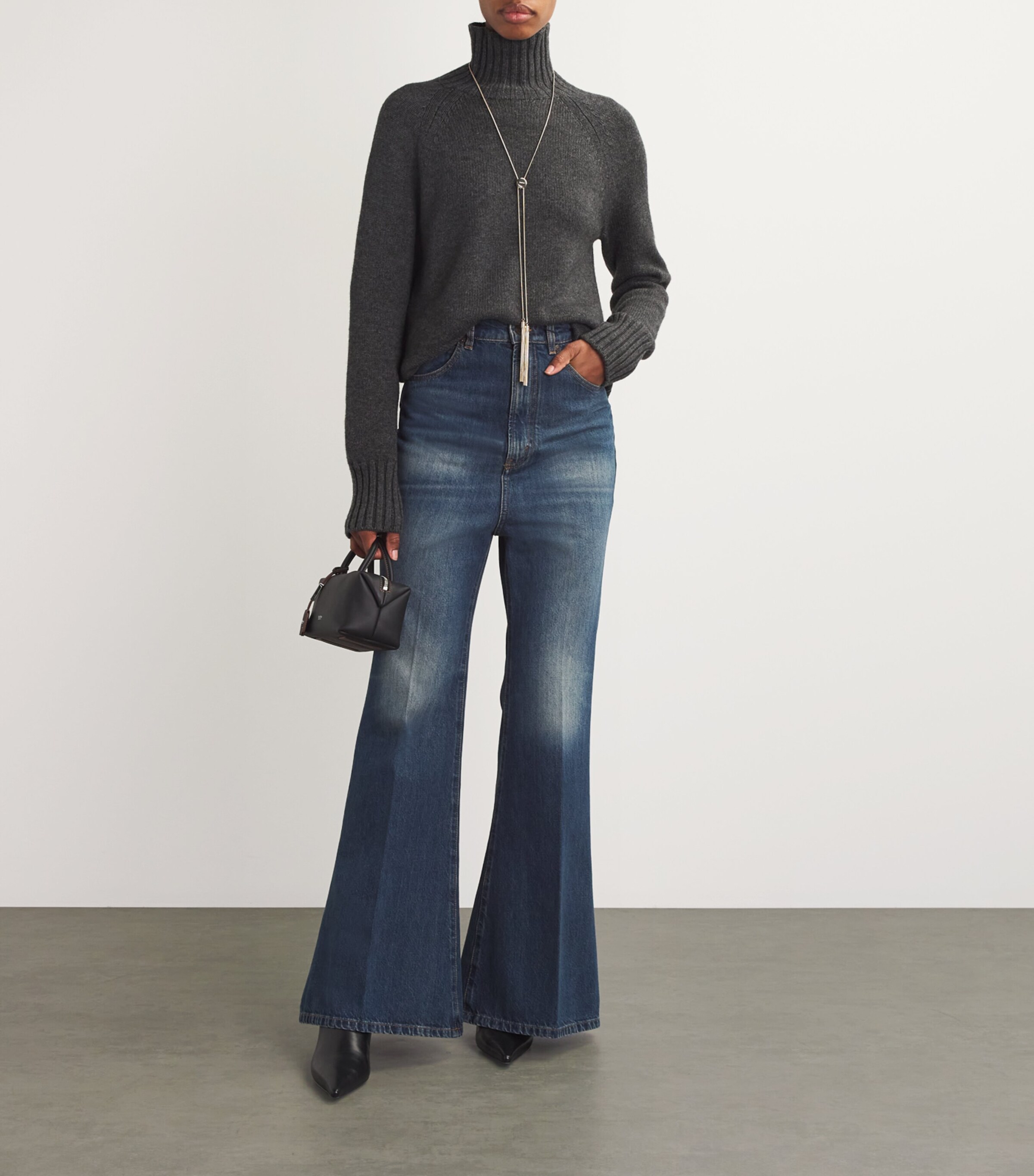 Max Mara Womens Wool-Cashmere Rollneck Sweater Medium Grey Image 2