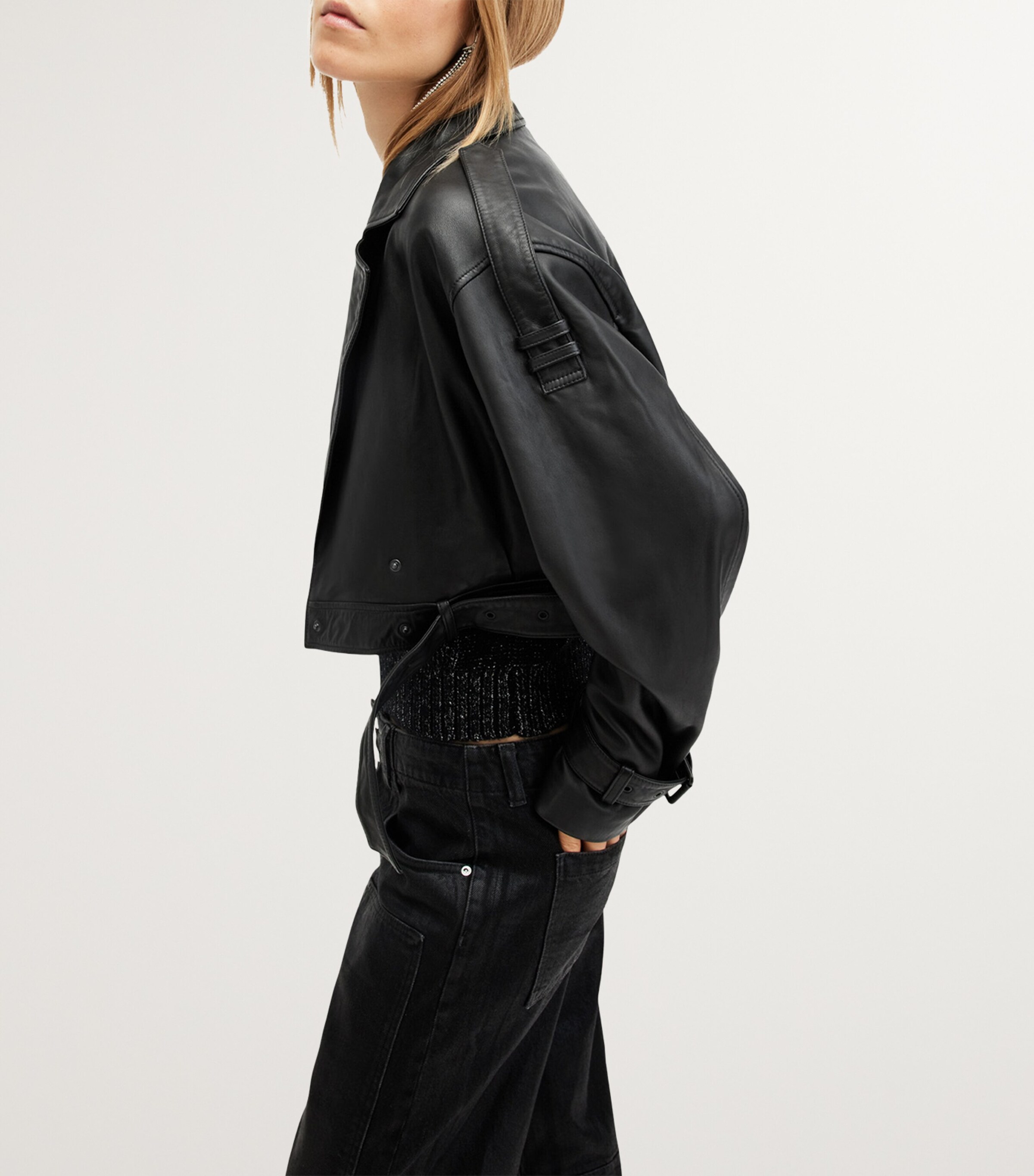 AllSaints Leather Ophelia Cropped Jacket | Harrods US AllSaints Leather Ophelia Cropped Jacket | Harrods US