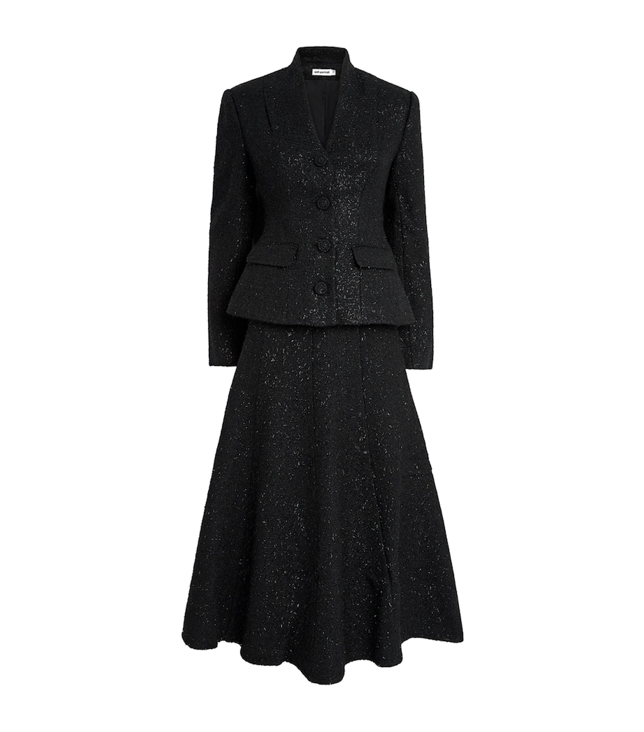 Self-Portrait Womens Metallic Bouclé Midi Dress Black Image 1