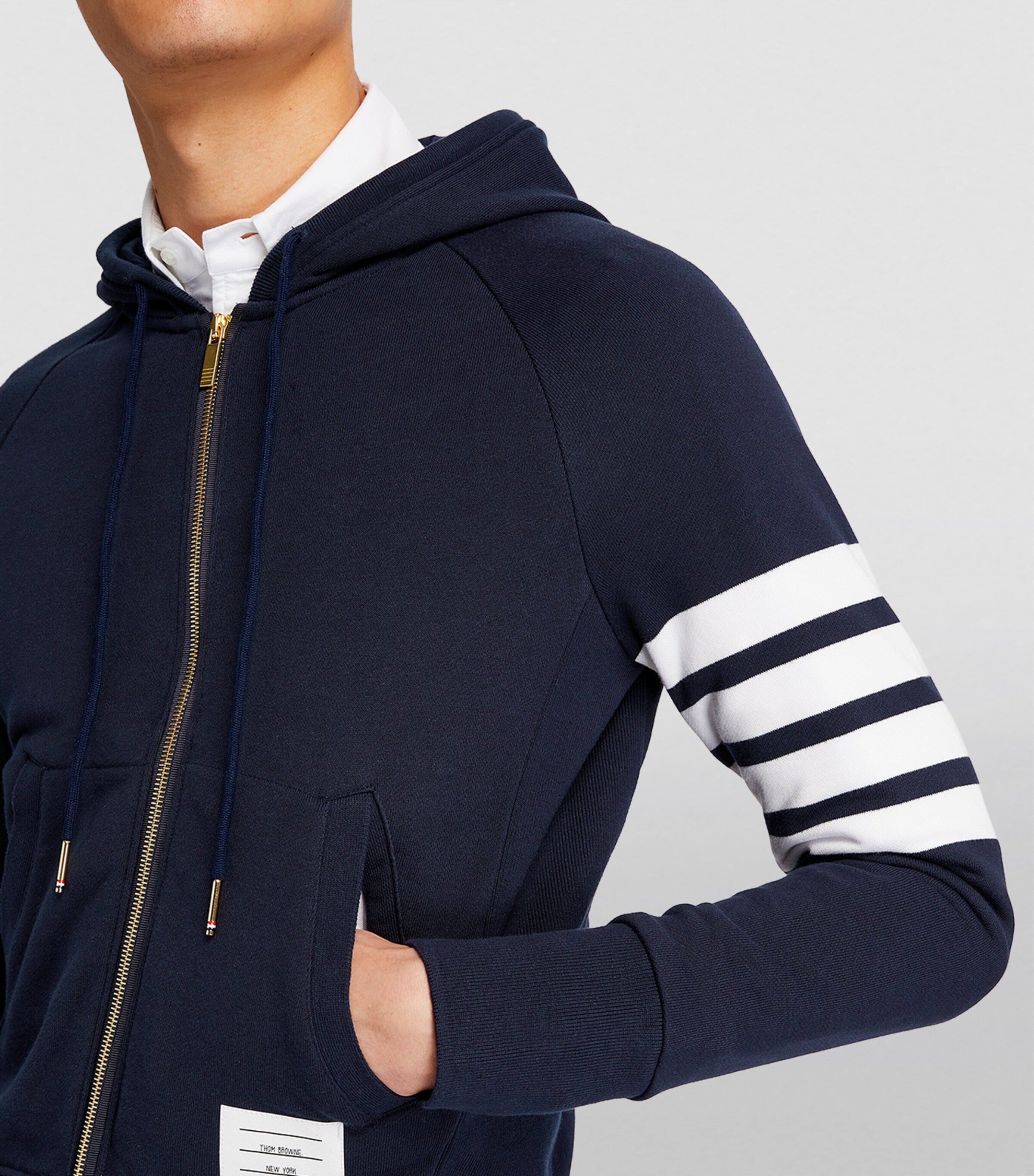 Four-Stripe Zip-Up Hoodie NAVY Image 6