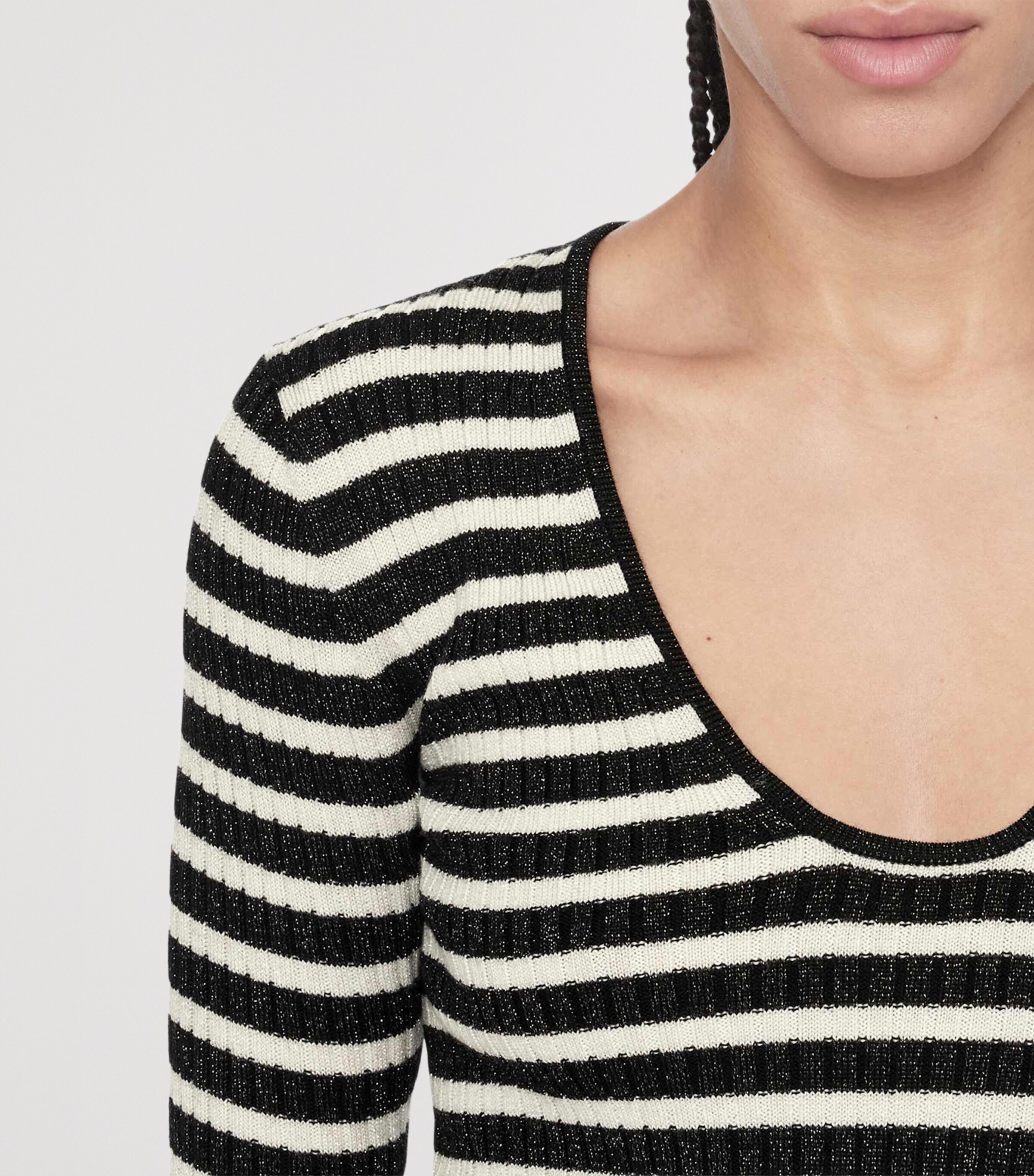 AllSaints Womens Wool-Blend Stripe Kay Sweater Black/chalk White Image 7