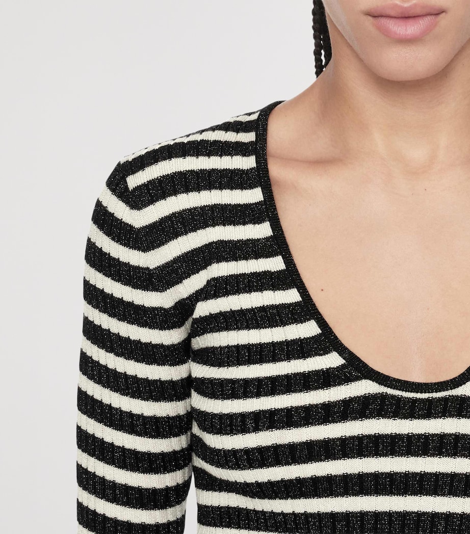 AllSaints Womens Wool-Blend Stripe Kay Sweater Black/chalk White Image 7