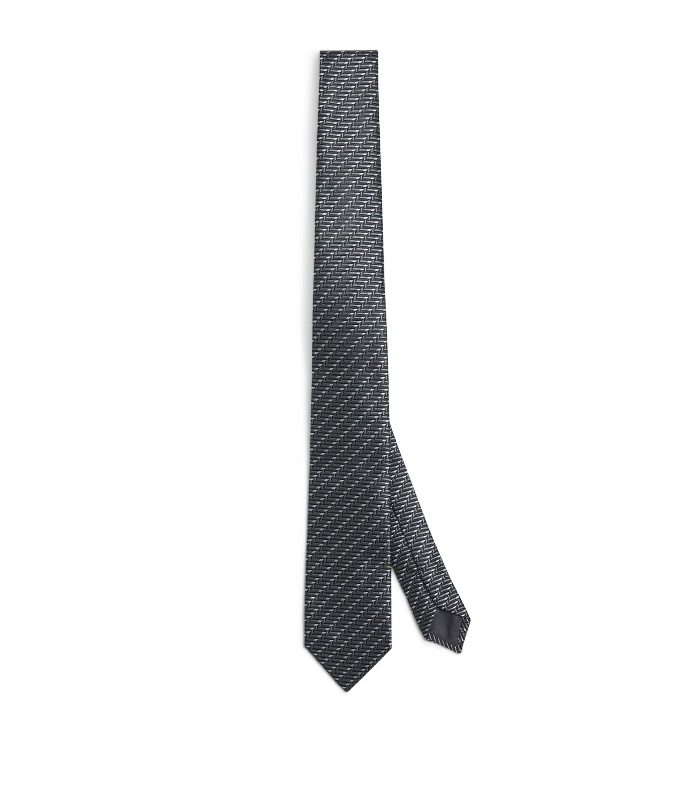 Giorgio Armani Silk Herringbone Tie In Gray