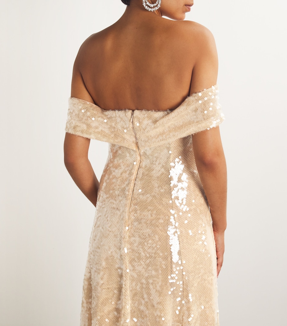 Embellished Off-The-Shoulder Midi Dress GOLD Image 6