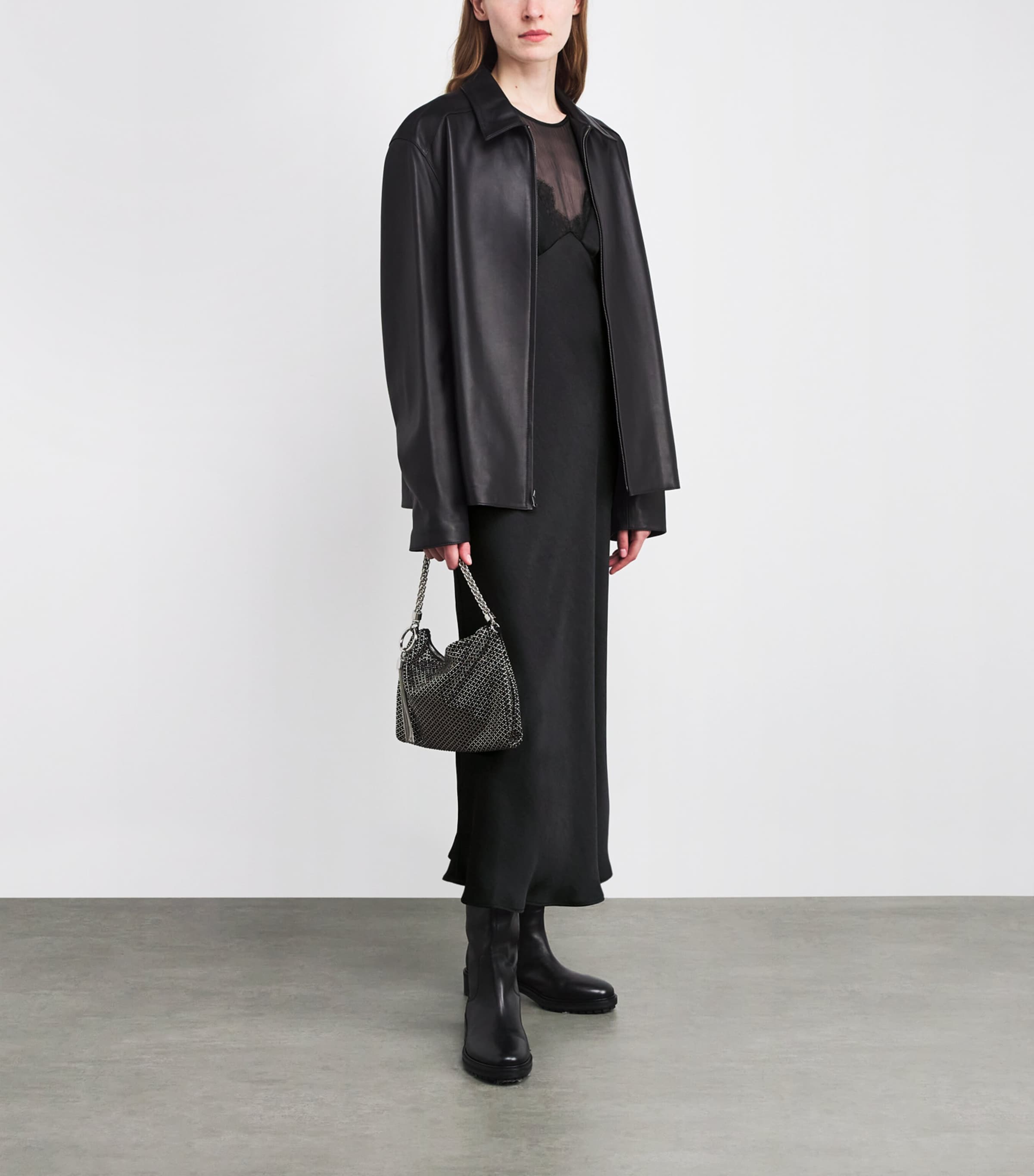 Satin Organza-Trim Midi Dress BLACK Image 2