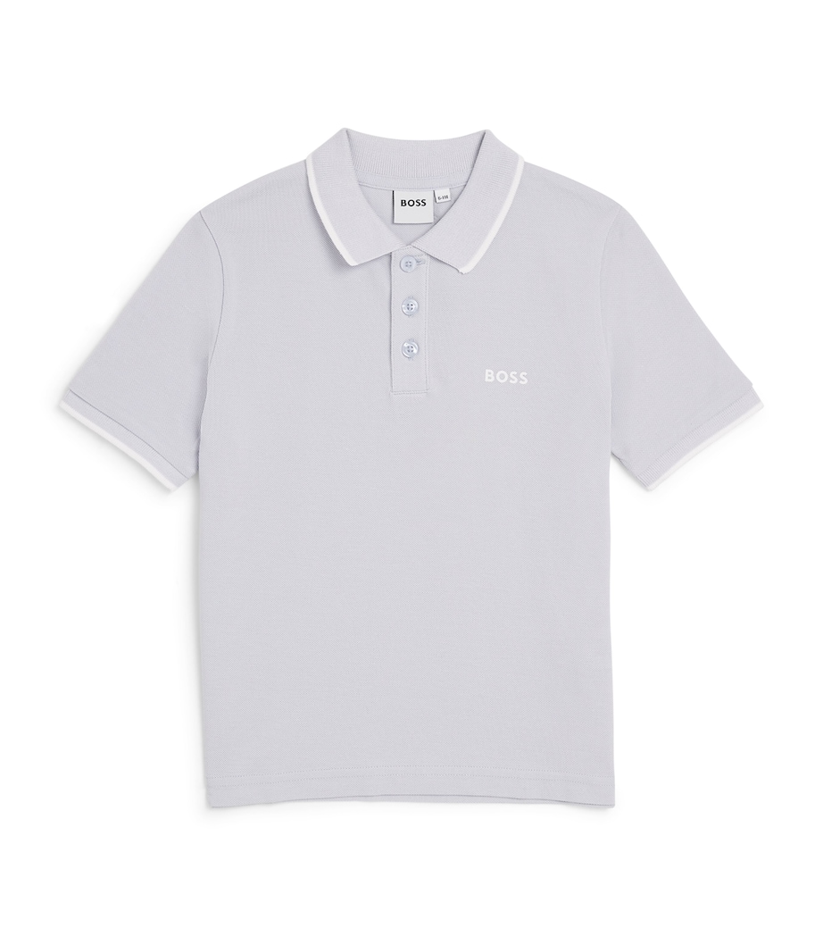 BOSS Kidswear Cotton Logo Polo Shirt (4-16 Years) Blue Image 1