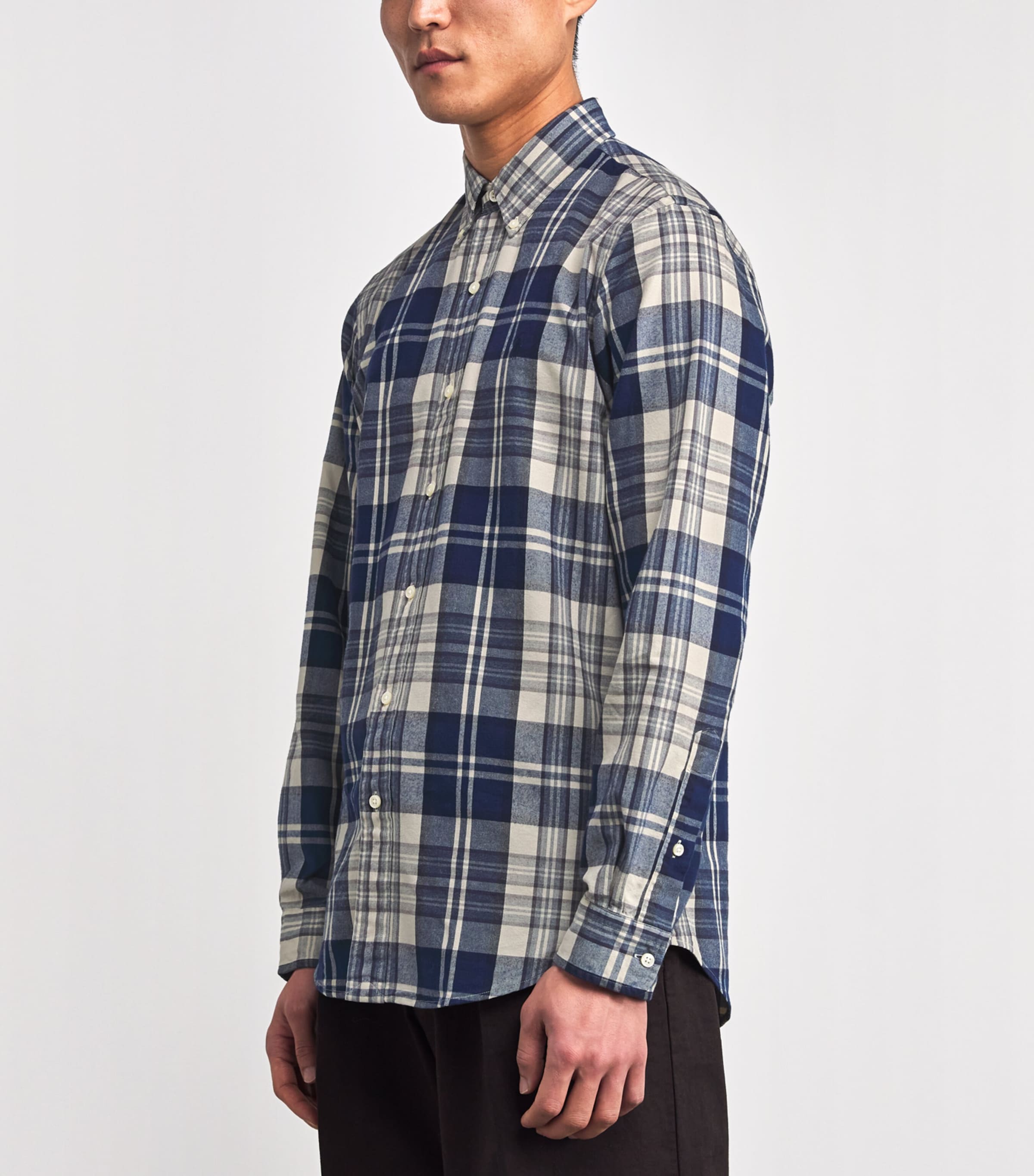 Cotton Brushed Check Oxford Shirt OFF WHITE NAVY MULTI Image 3