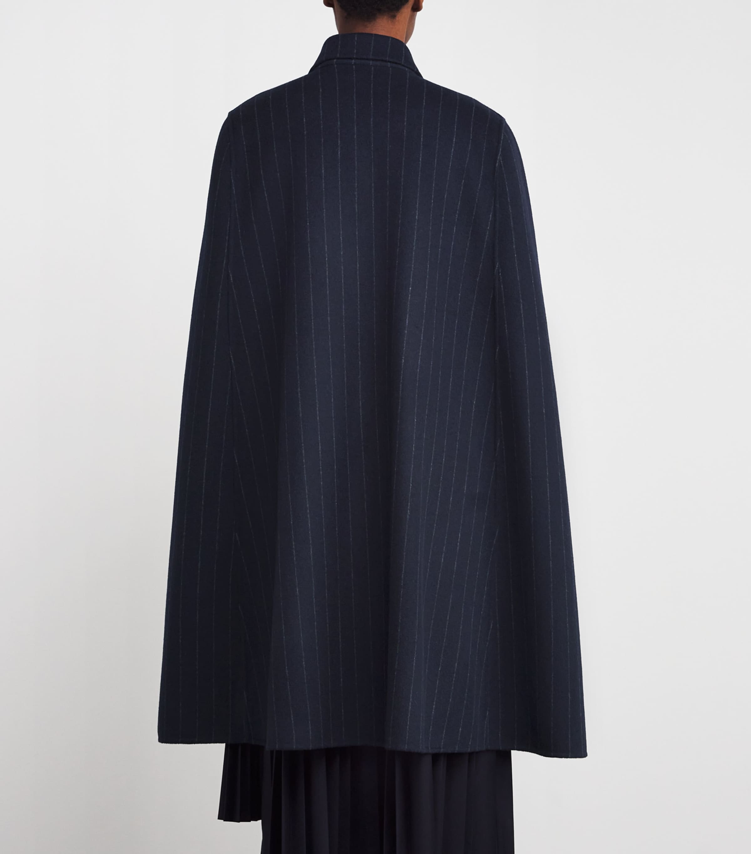 Cashmere Pinstripe Tie-Waist Cape Coat NAVY CHALK STRIPE Image 4