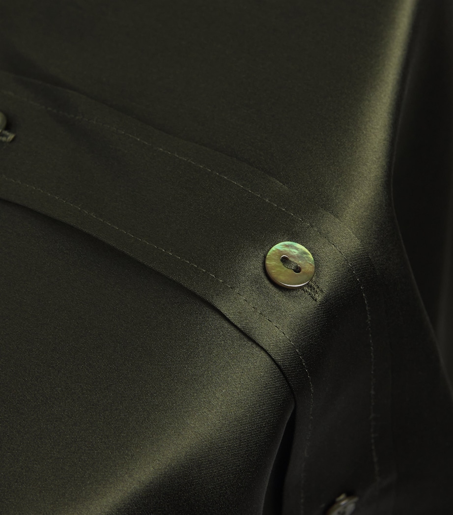 Silk Cropped-Sleeve Dani Shirt DEEP OLIVE DEOL Image 5