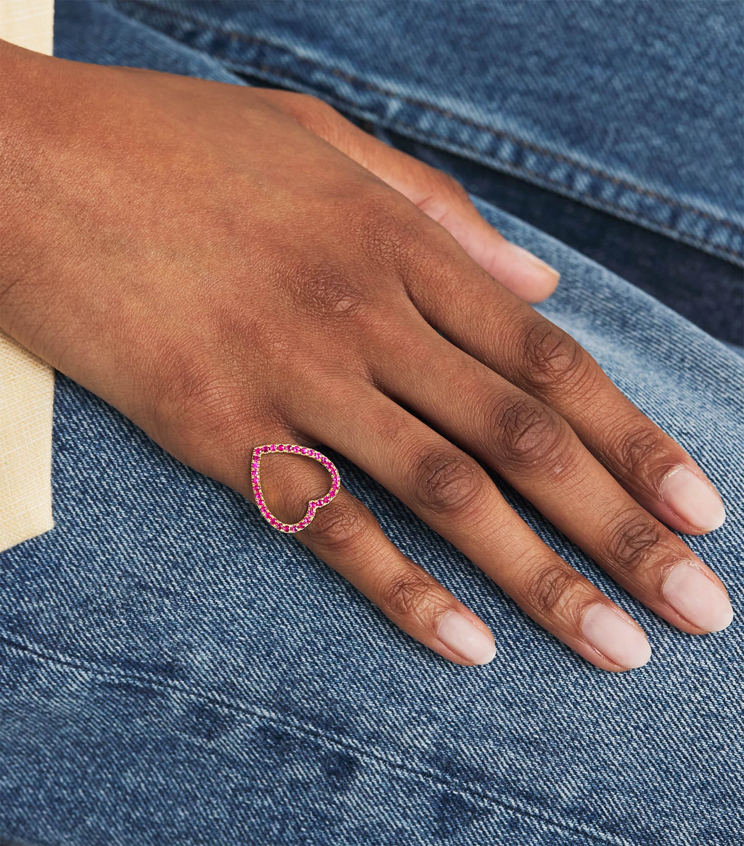 Large Yellow Gold and Ruby Open Heart Ring YELLOW GOLD Image 5