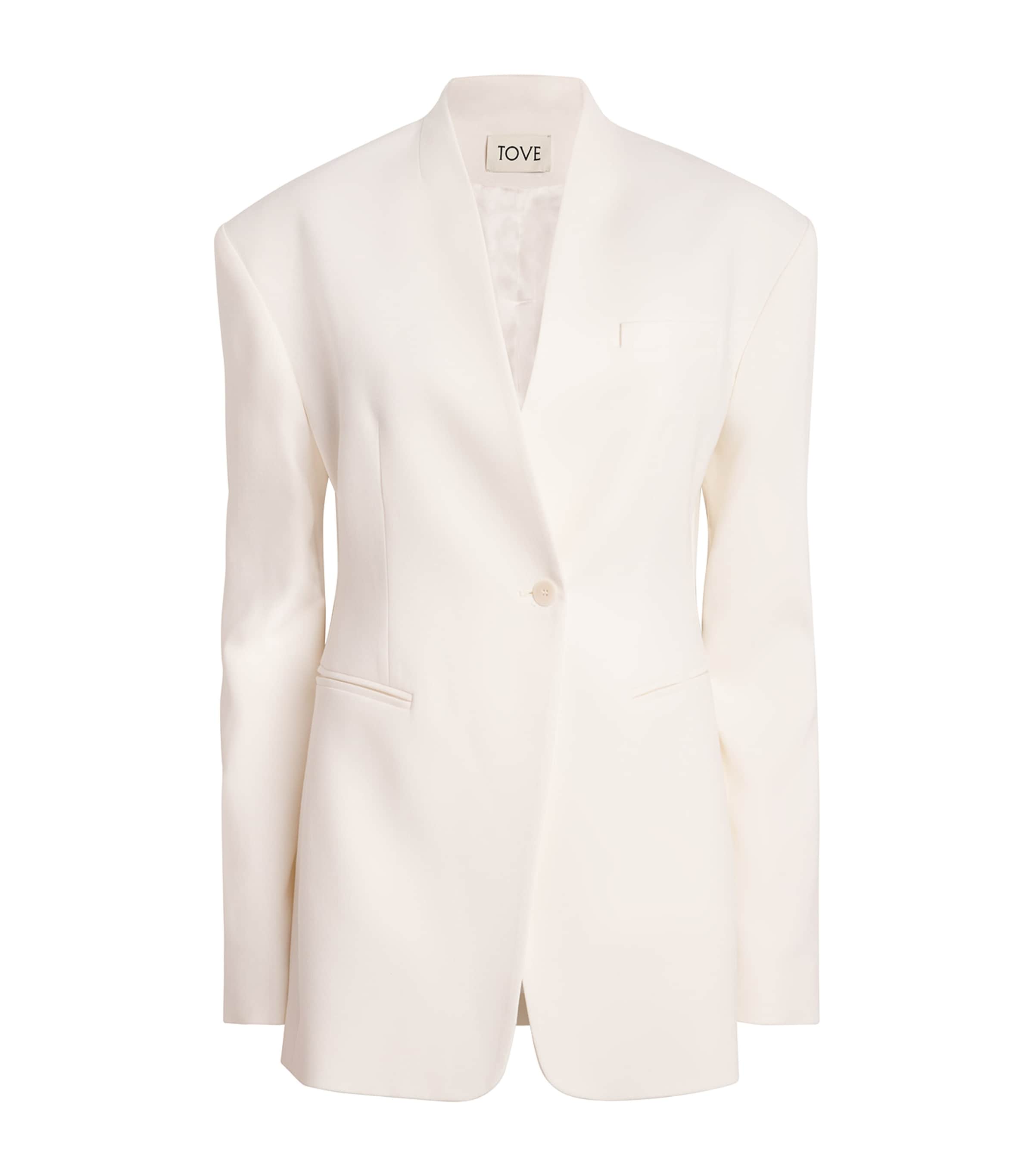 Tove Wool-blend Aster Collarless Jacket In White