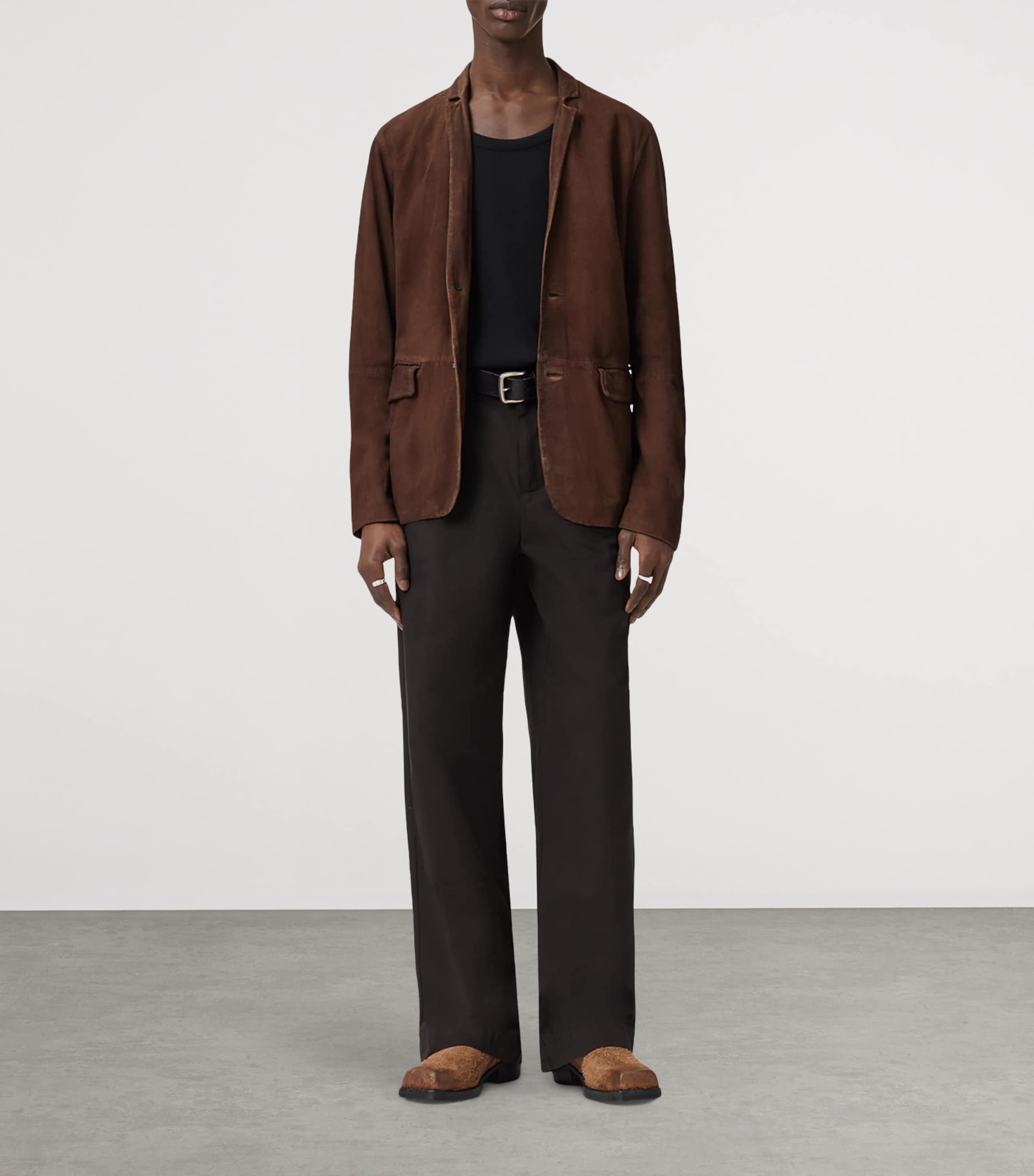 AllSaints Mens Suede Monet Blazer Cider Brown Image 2