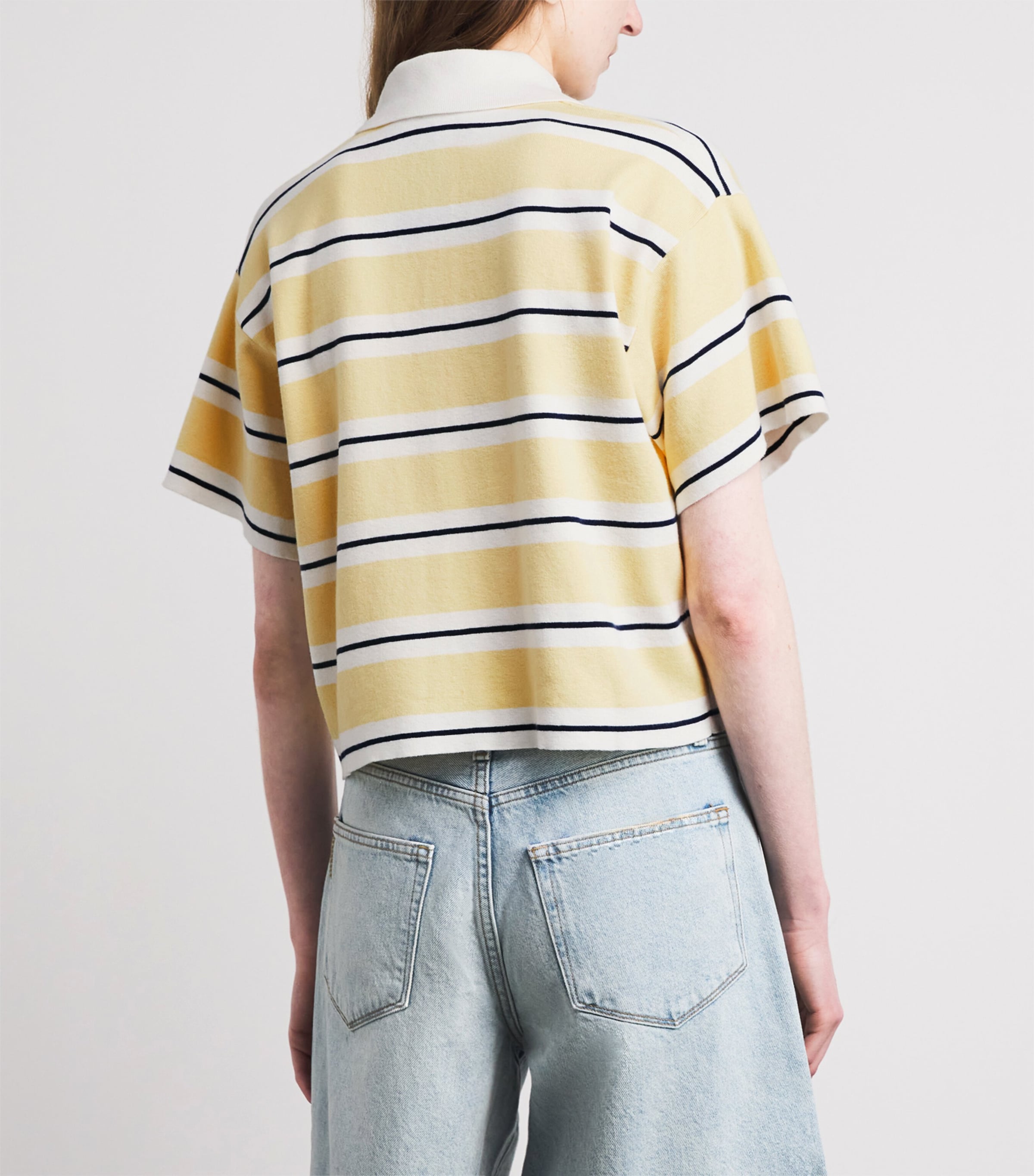 Maje Womens Cotton-Blend Stripe Polo Shirt Pale Yellow Image 5