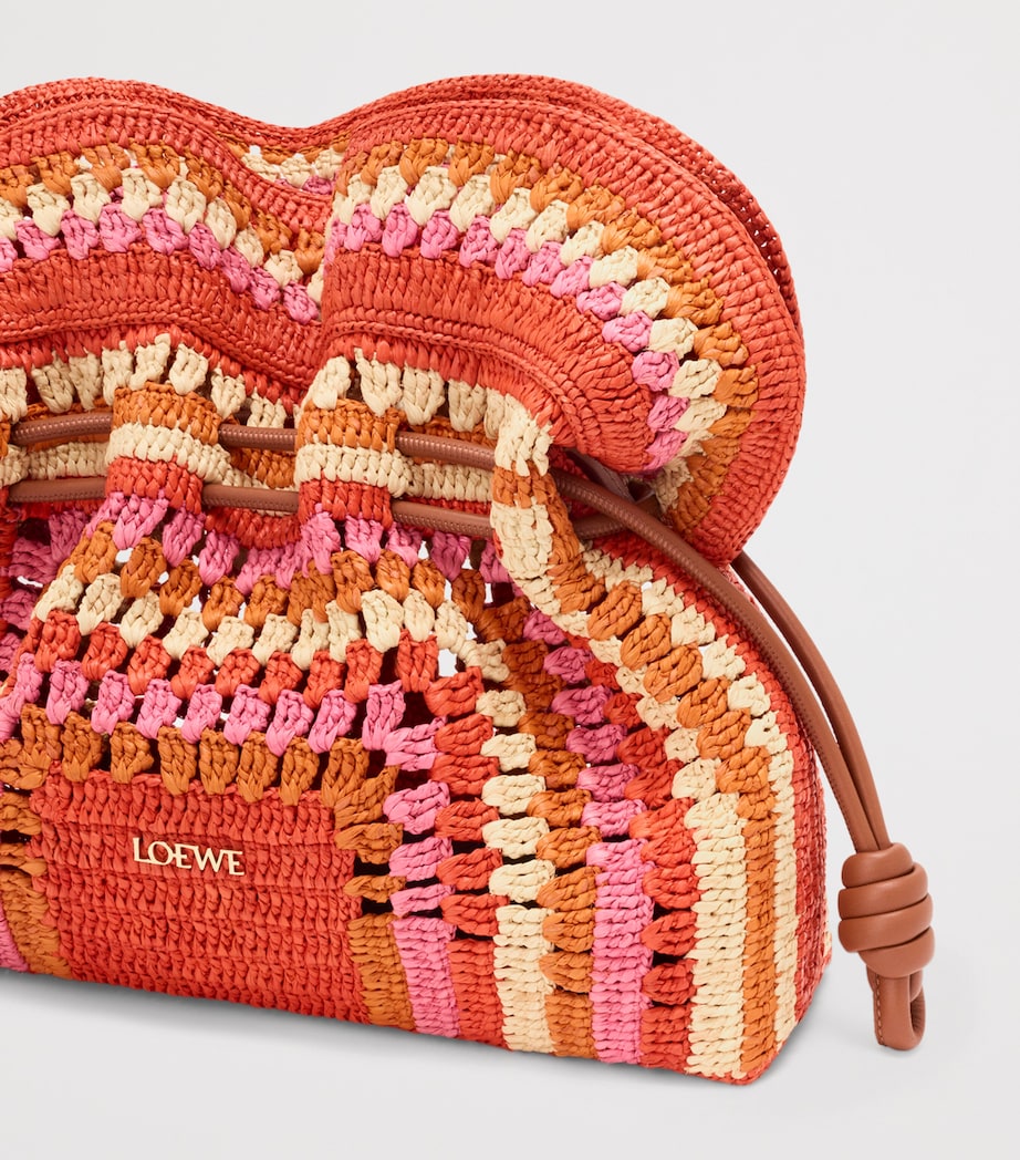 LOEWE x Paula's Ibiza Medium Raffia Flamenco Clutch Bag Bright Orange/pink Image 8