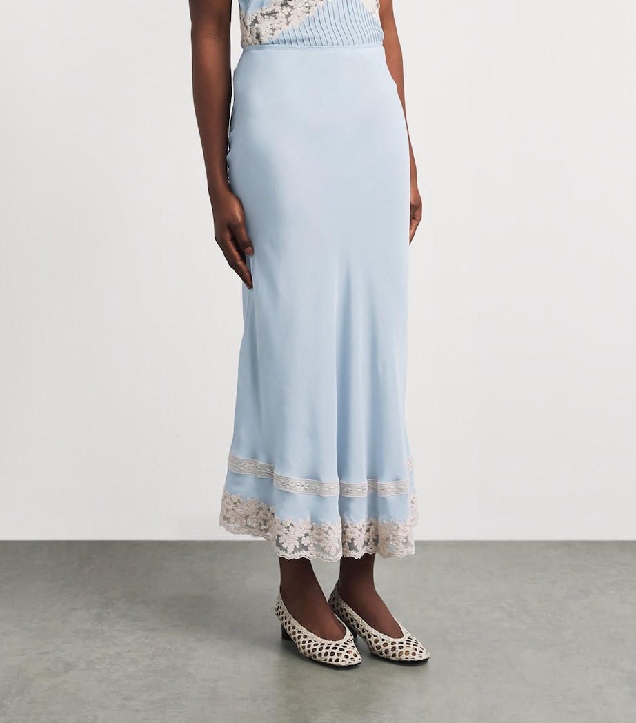 Rixo Womens Lace-Trim Costanza Maxi Skirt Bluebell Image 4
