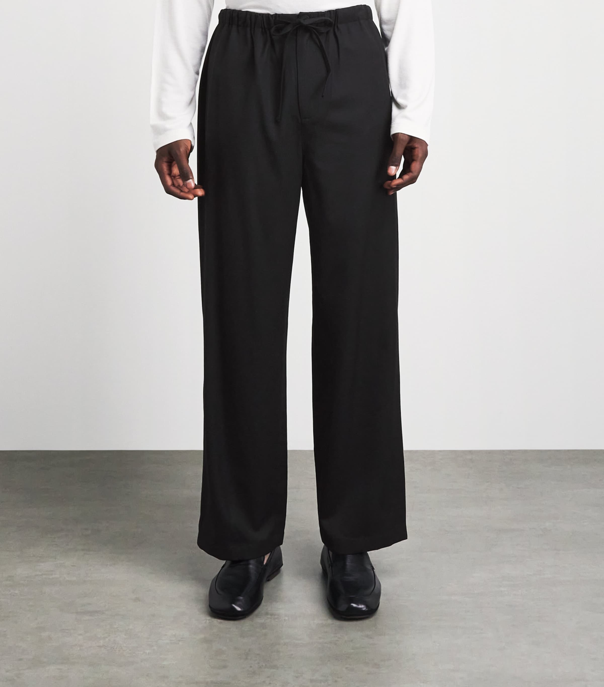 Le 17 Septembre Mens Wool-Blend Drawstring Trousers Black Image 4