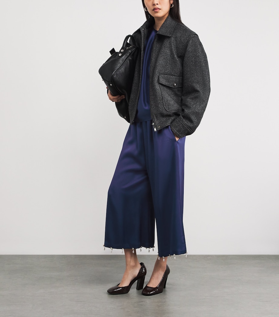 Satin Faux Pearl-Embellished Wide-Leg Trousers 4000 NAVY Image 2