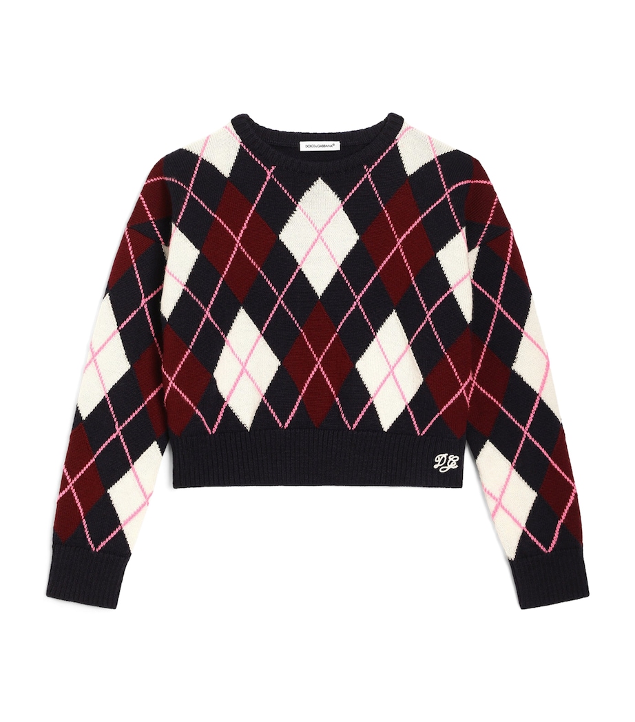 Dolce&Gabbana Kids Virgin Wool Fair Isle Sweater (8-12+ Years) Navy Blue Image 1