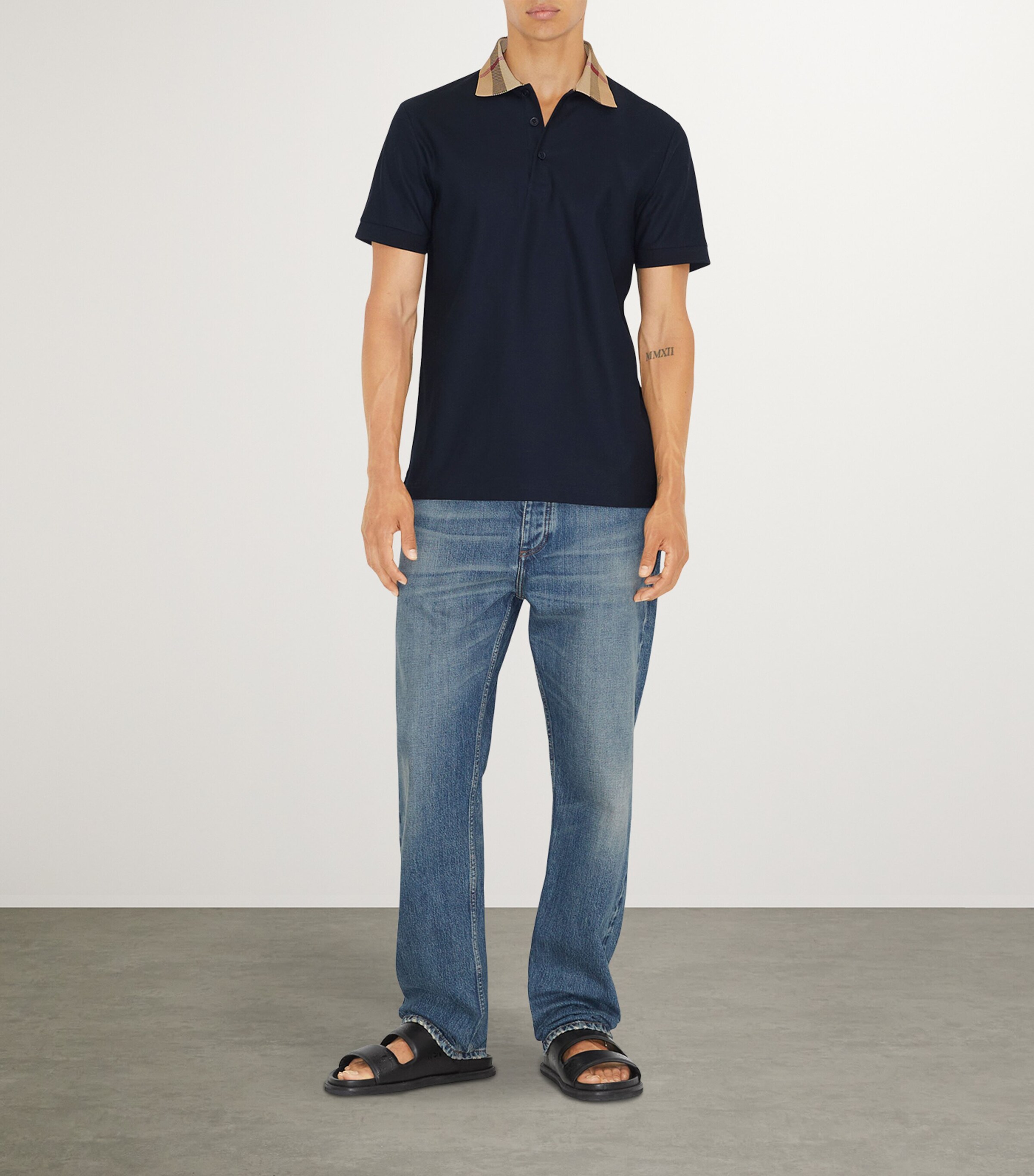 Cotton Check-Collar Polo Shirt SMOKED NAVY Image 2