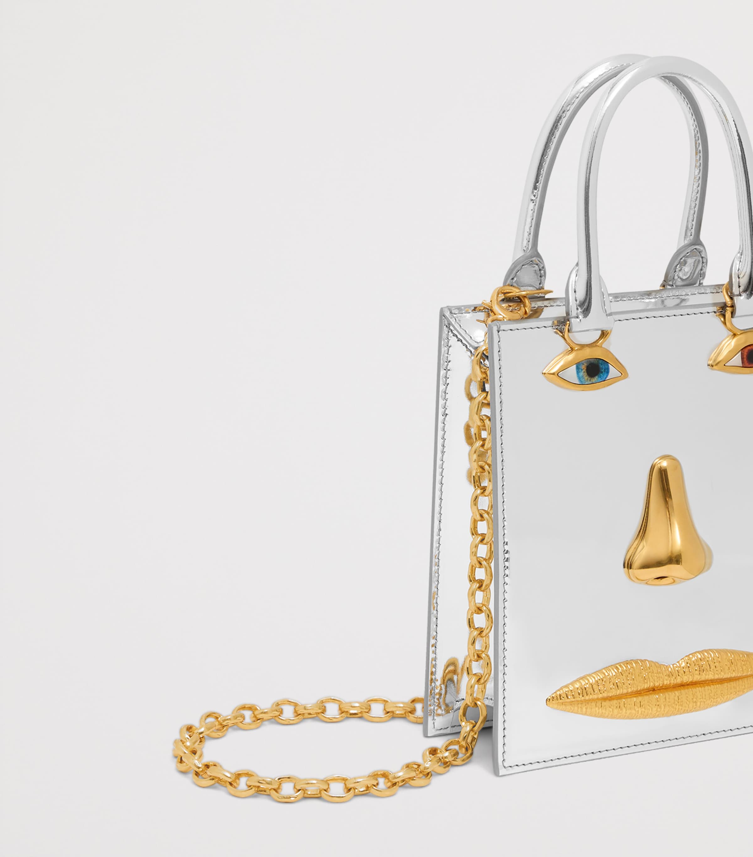 Schiaparelli Mini Metallic Leather Face Top-Handle Bag Silver Image 5