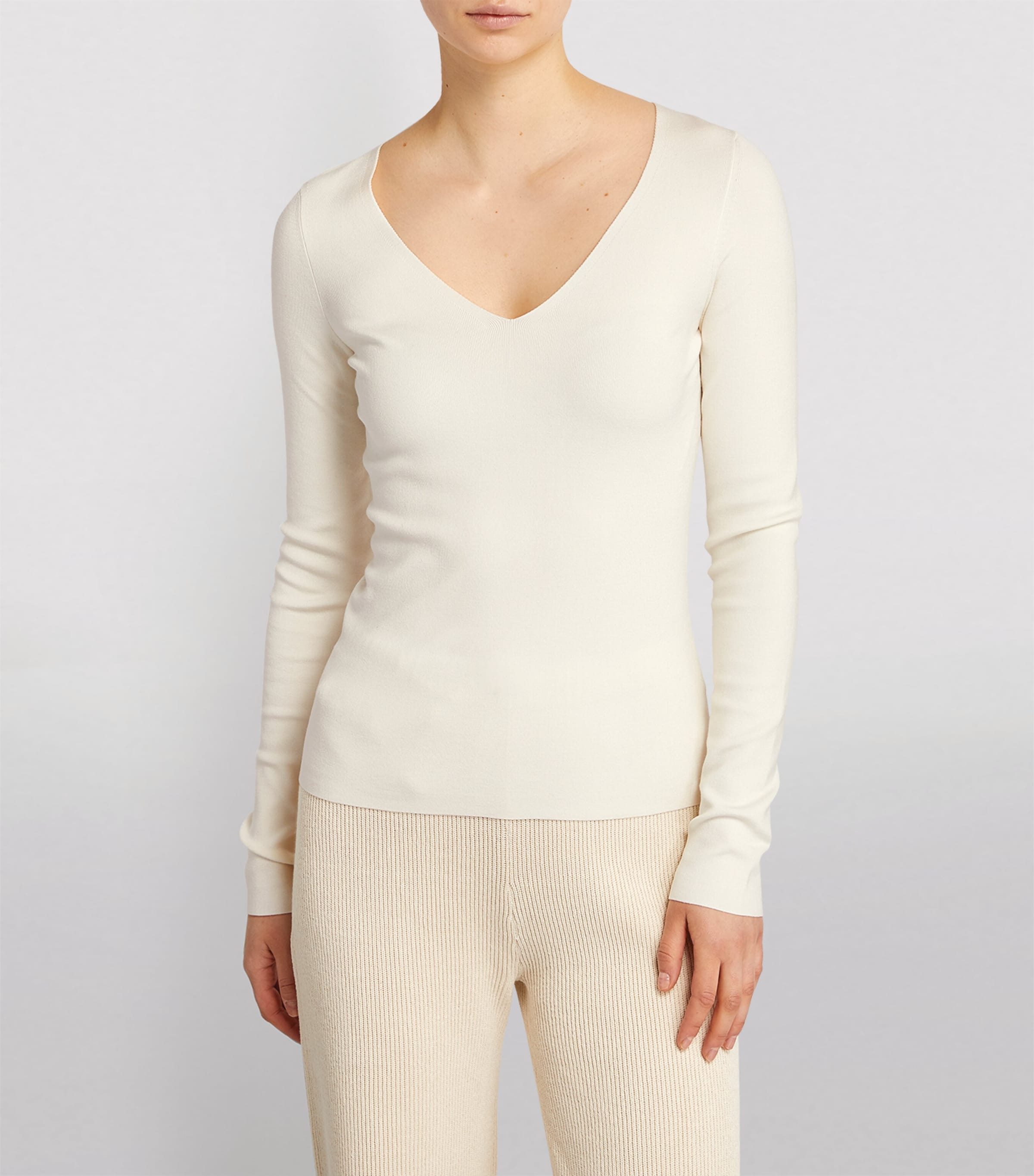 Silk Stretch V Neck Top IVORY Image 3
