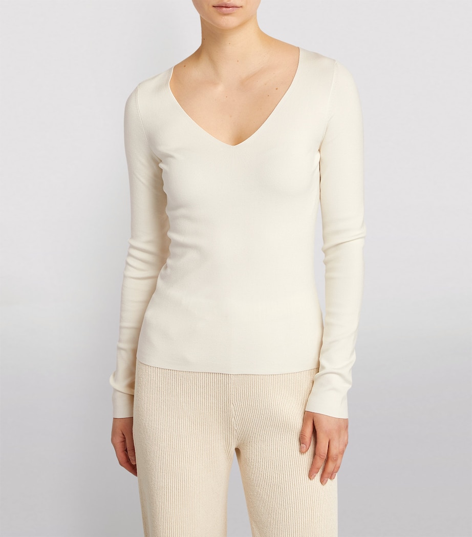 Silk Stretch V Neck Top IVORY Image 3