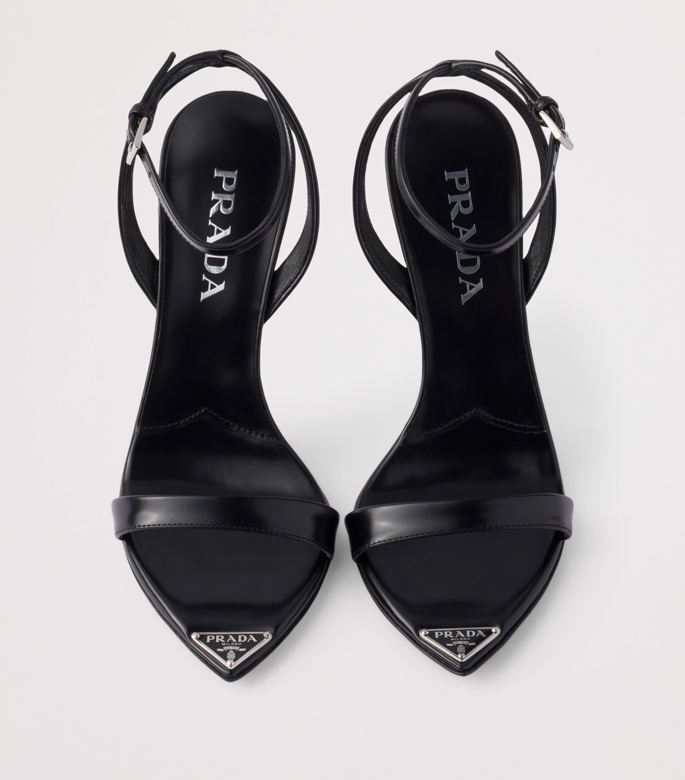 【S】PRADA leather strap heels Prada Black Brushed Leather Heeled Sandals | Harrods CY