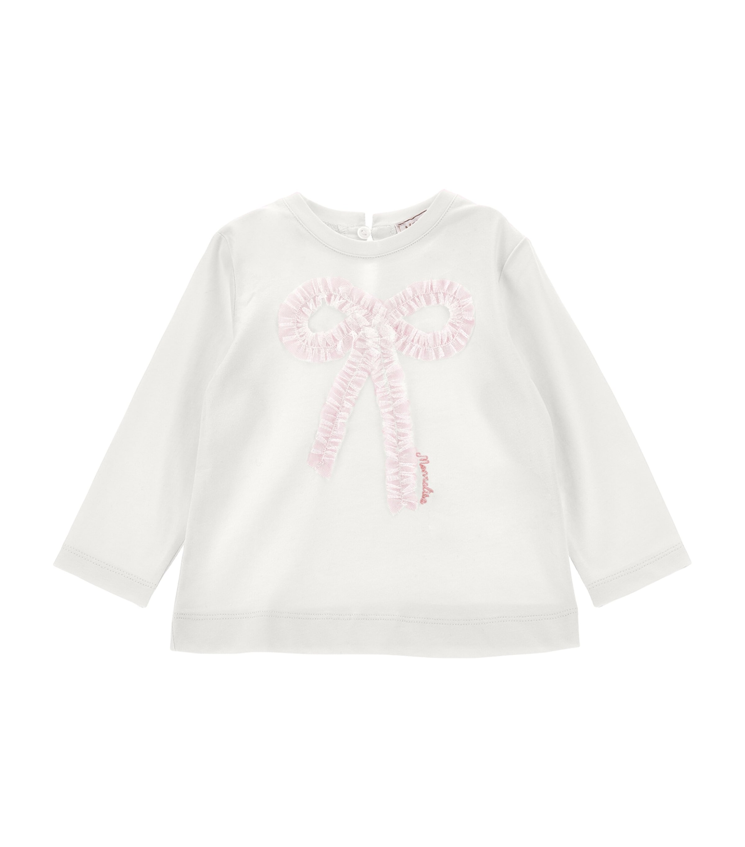 Monnalisa Cotton Bow T-shirt In Neutral