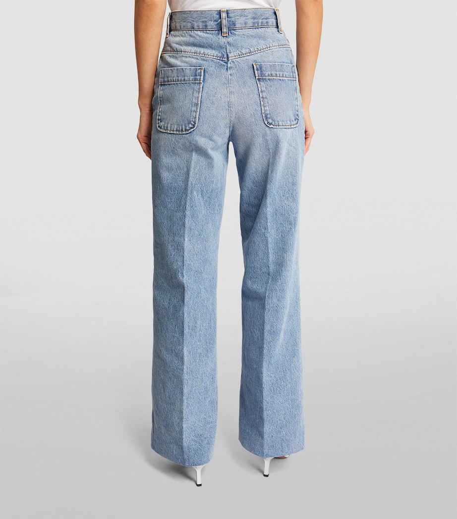 Sandro Paris Womens Zip Wide-Leg High-Rise Jeans Blue Jean Image 4