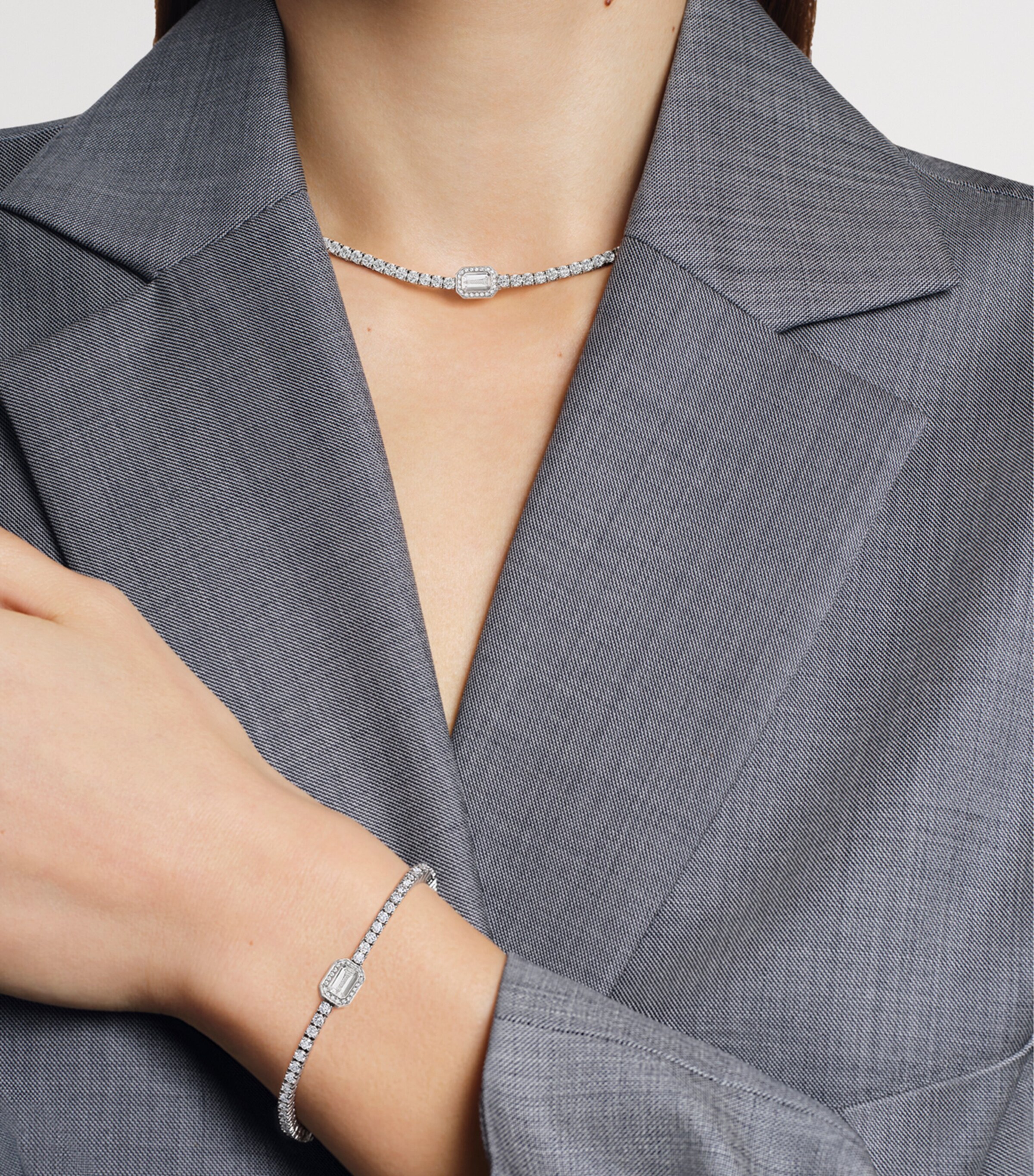 White Gold and Diamond Rivière Vendôme Necklace WHITE GOLD Image 2