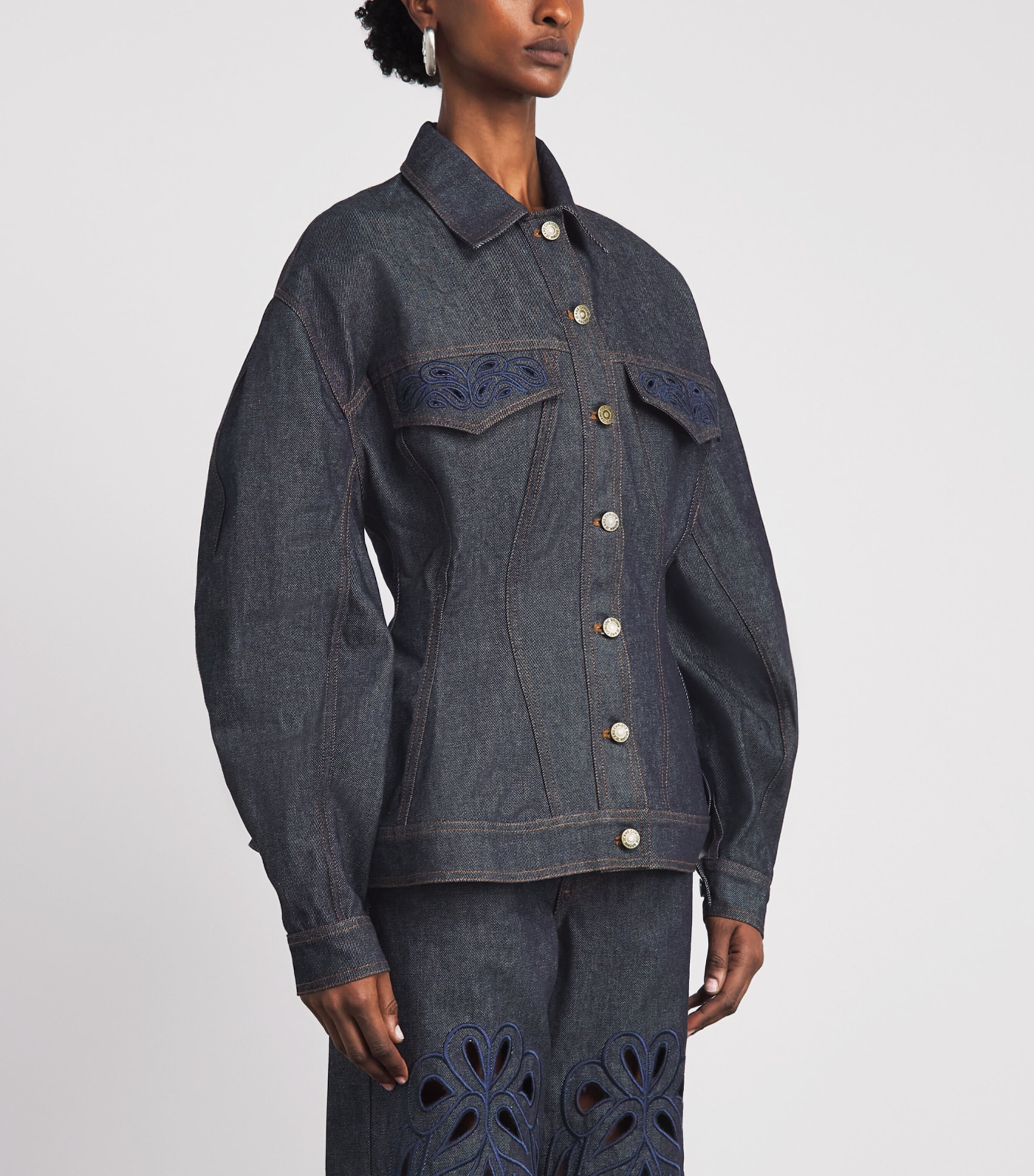 Christie Brown Womens Laser-Cut Denim Jacket Nvb Image 4