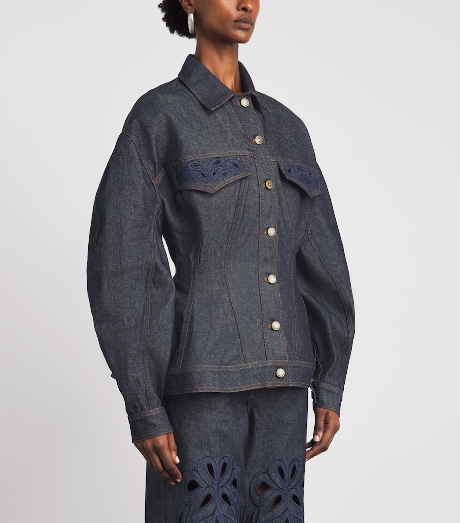 Christie Brown Womens Laser-Cut Denim Jacket Nvb Image 4