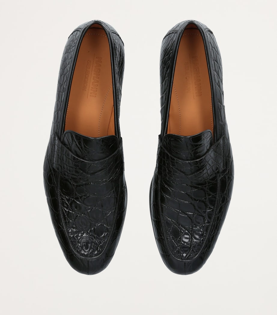 Crocodile Leather Penny Loafers BLACK Image 4