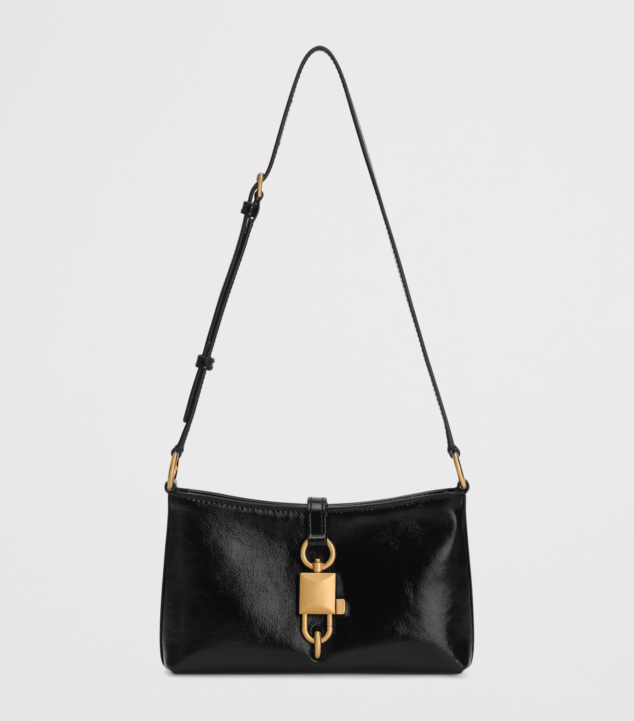 Calfskin Lock Shoulder Bag 80999-BLACK Image 2