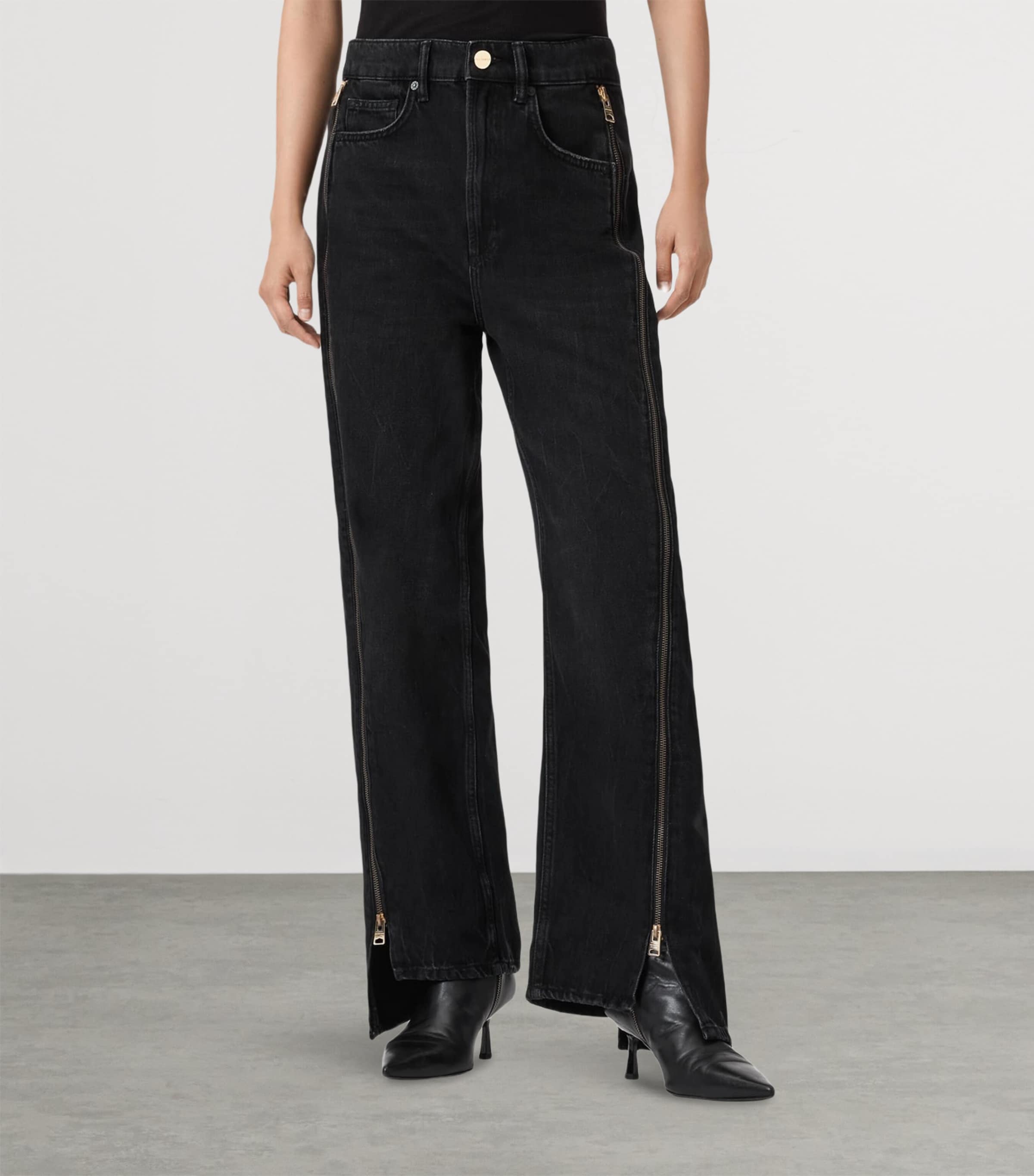 AllSaints Womens Organic Cotton Frankie Wide-Leg jeans Washed Black Image 5