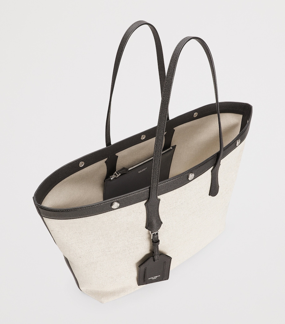 Canvas-Calfskin Tote Bag 8S469-IVORY/BLACK Image 4
