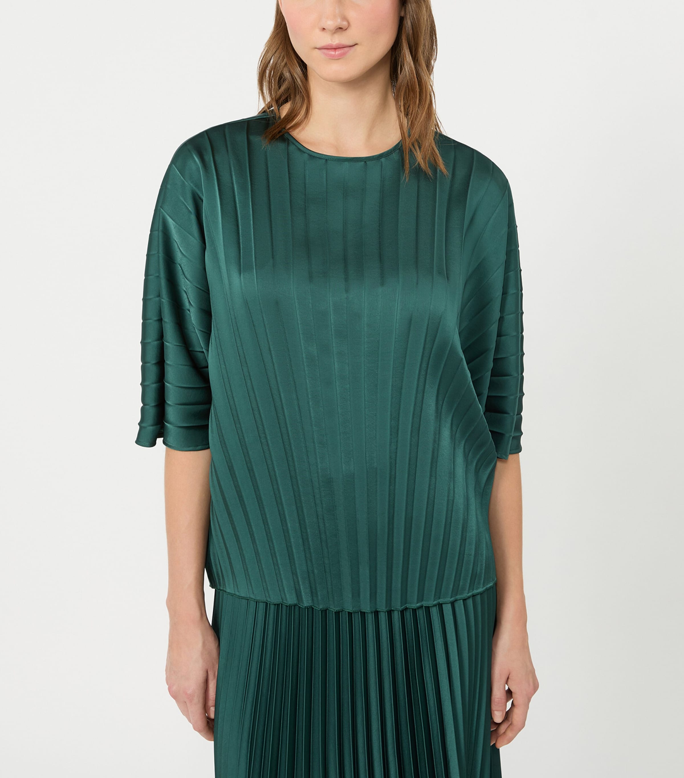 Weekend Max Mara Womens Pleated Short-Sleeve Blouse Dark Green Image 4