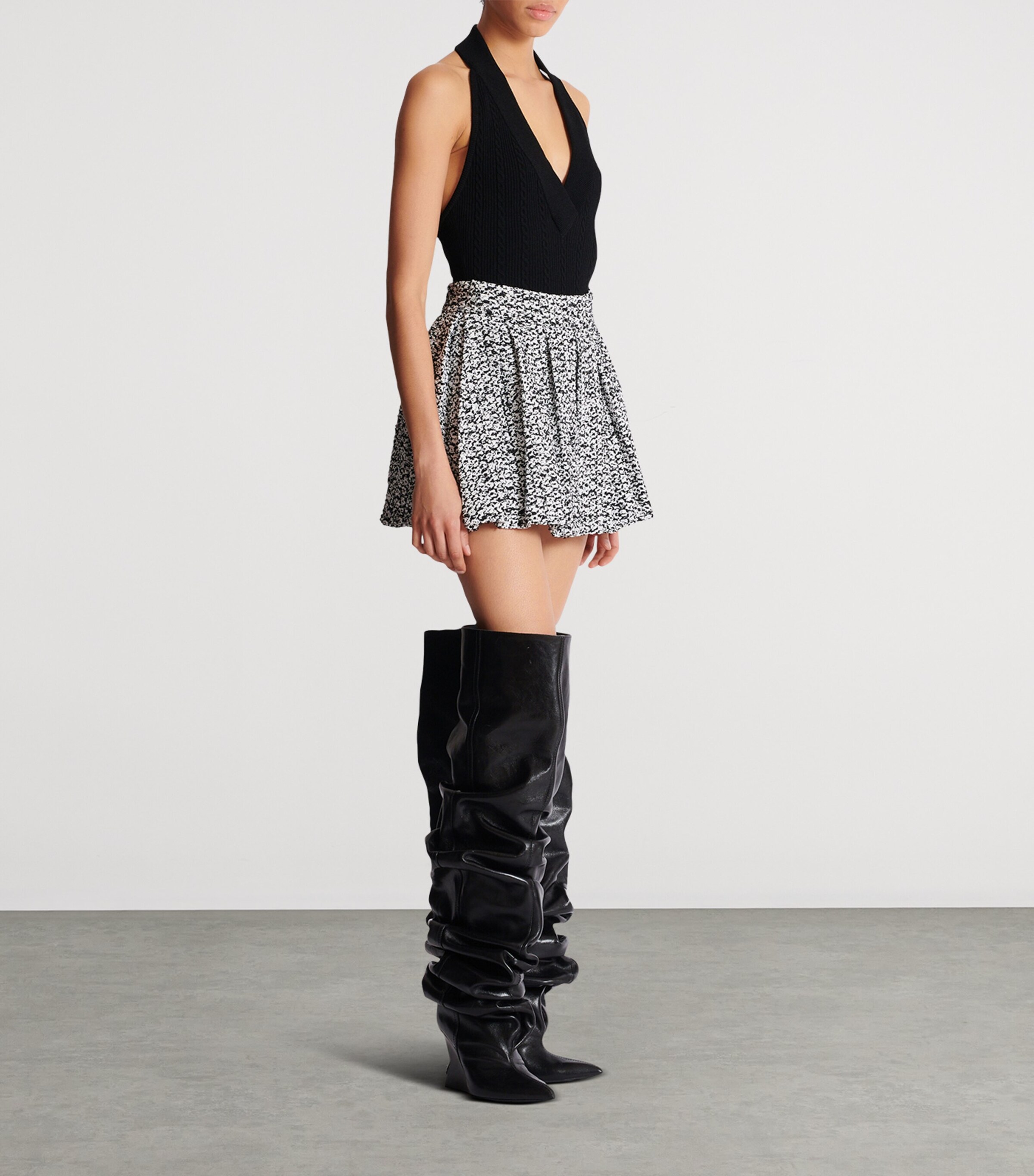 Tweed Pleated Mini Skirt EAB NOIR/BLANC Image 2