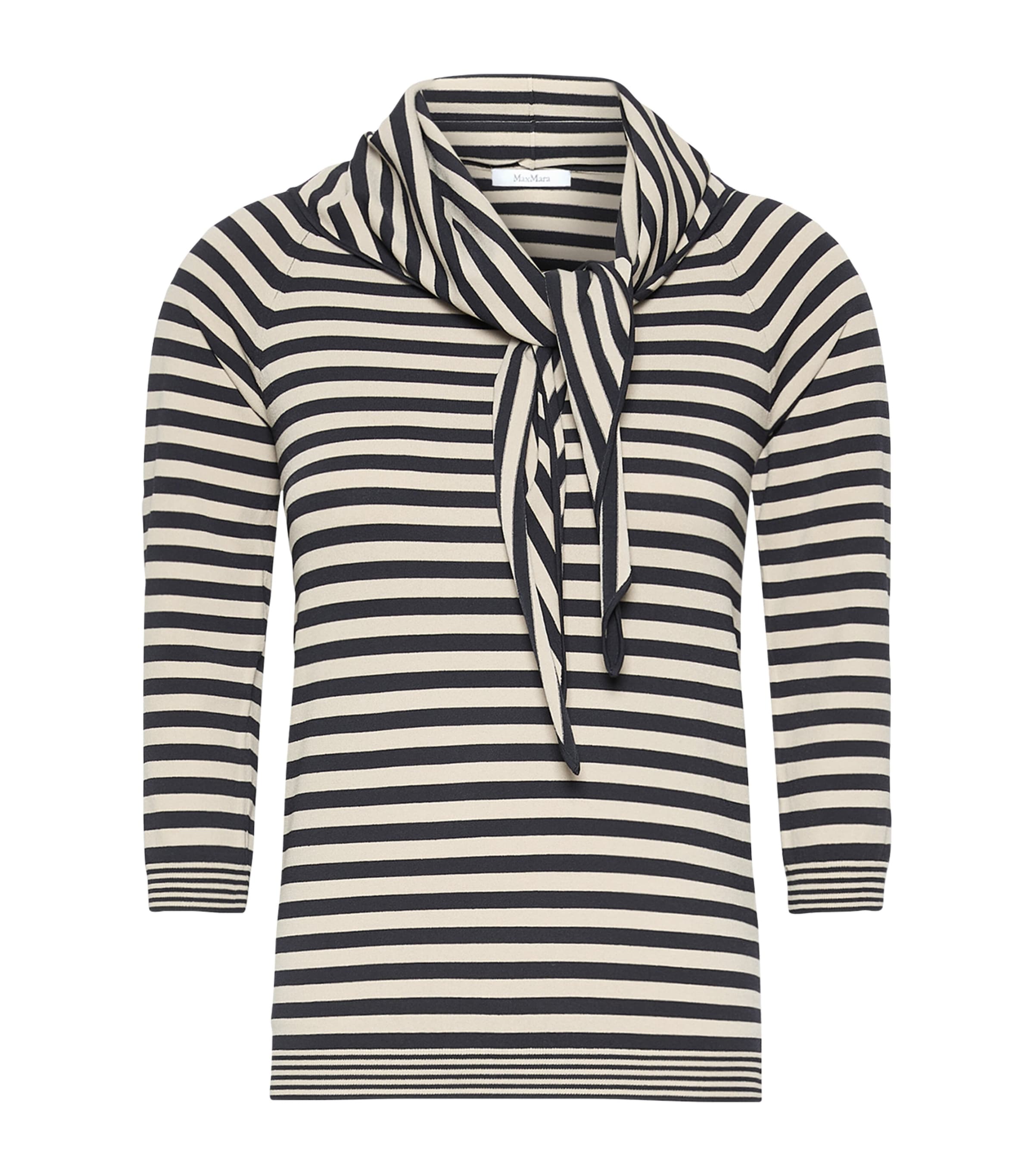 Max Mara Womens Scarf-Detail Stripe T-Shirt Stone Image 1