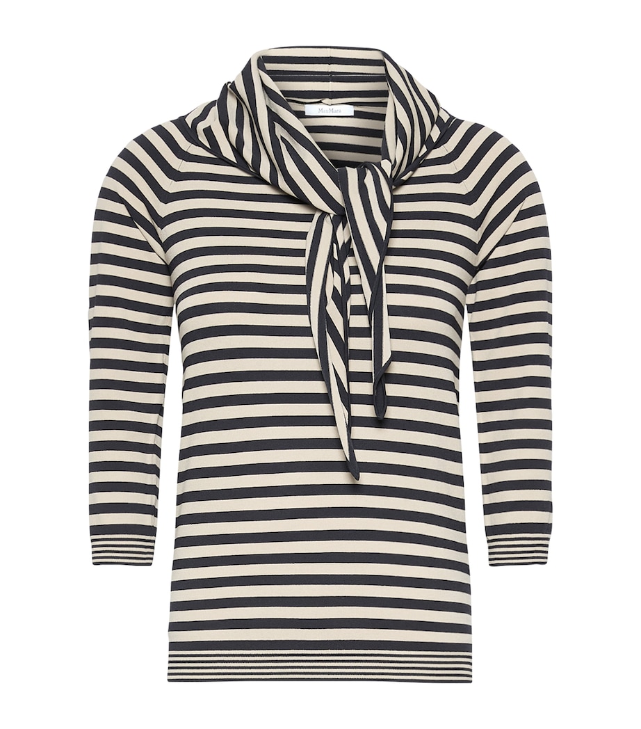 Max Mara Womens Scarf-Detail Stripe T-Shirt Stone Image 1