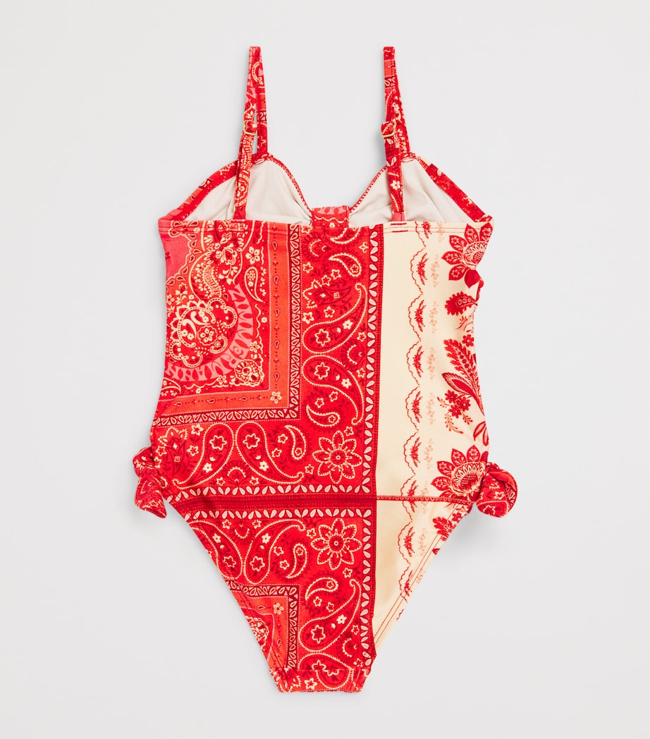 Printed Tie Front Lucky Swimsuit (2-12 Years) RED BANDANA Image 2